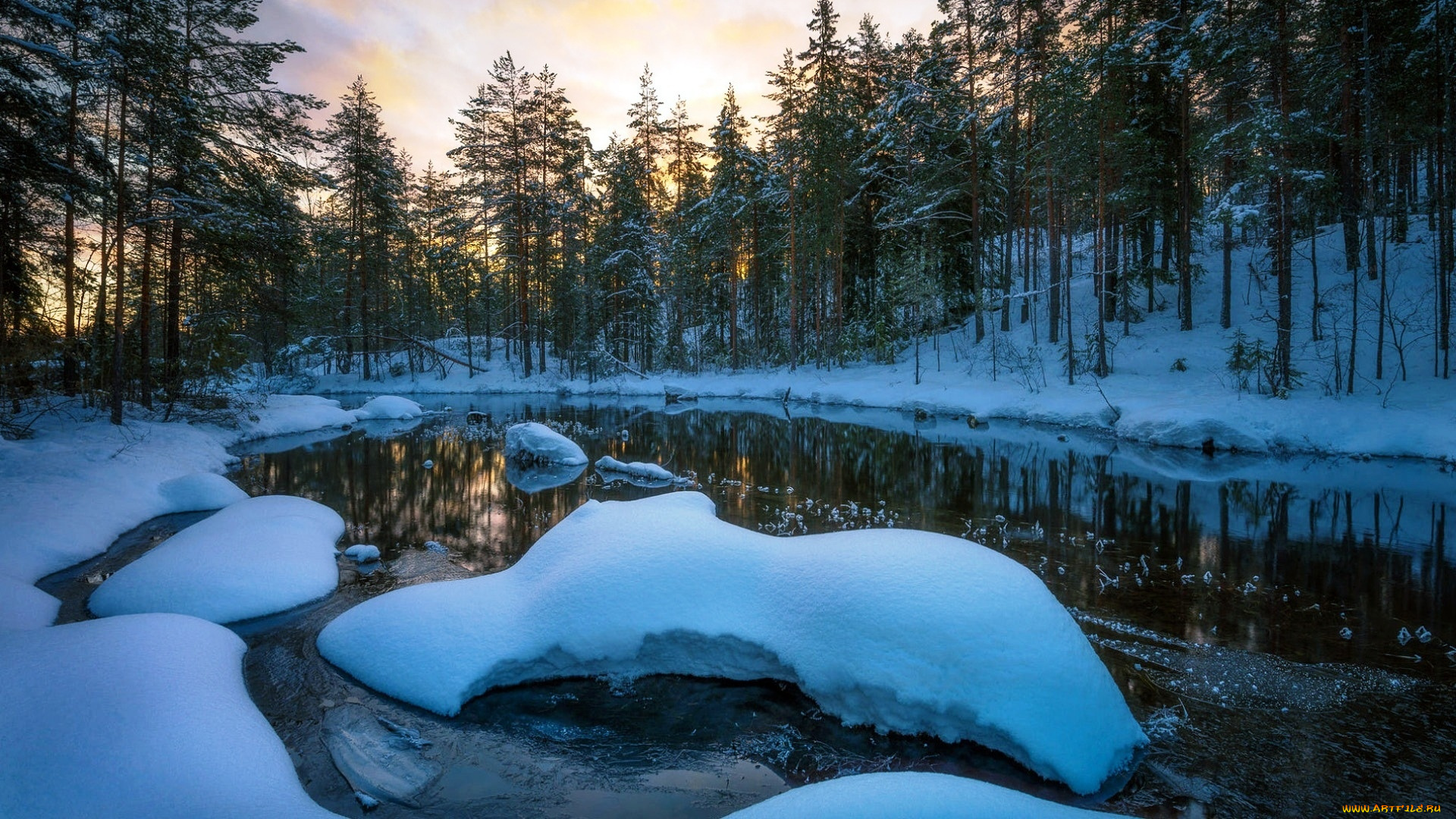 природа, реки, озера, зима, снег