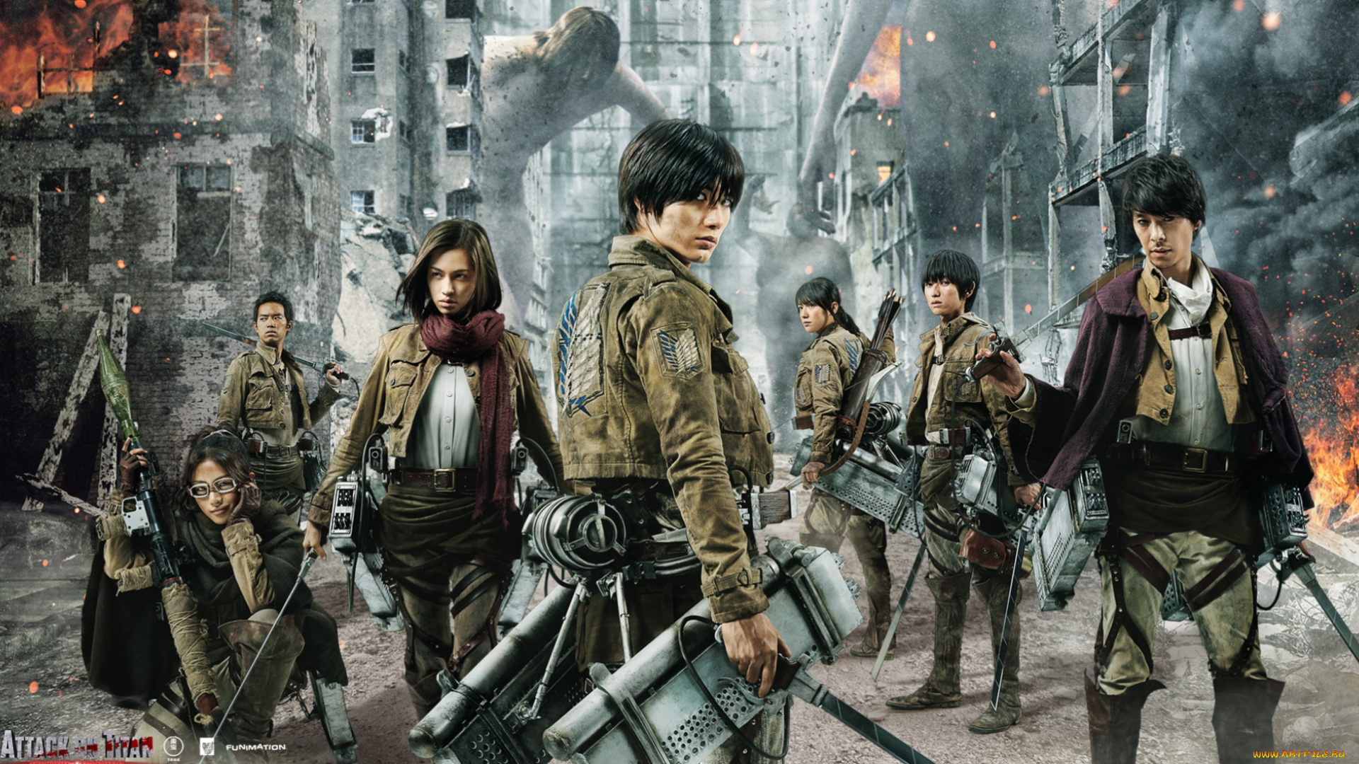 attack, on, titan, кино, фильмы, -unknown, , другое, shingeki, no, kyojin, город, развалины, девушки, парни, титан, оружие