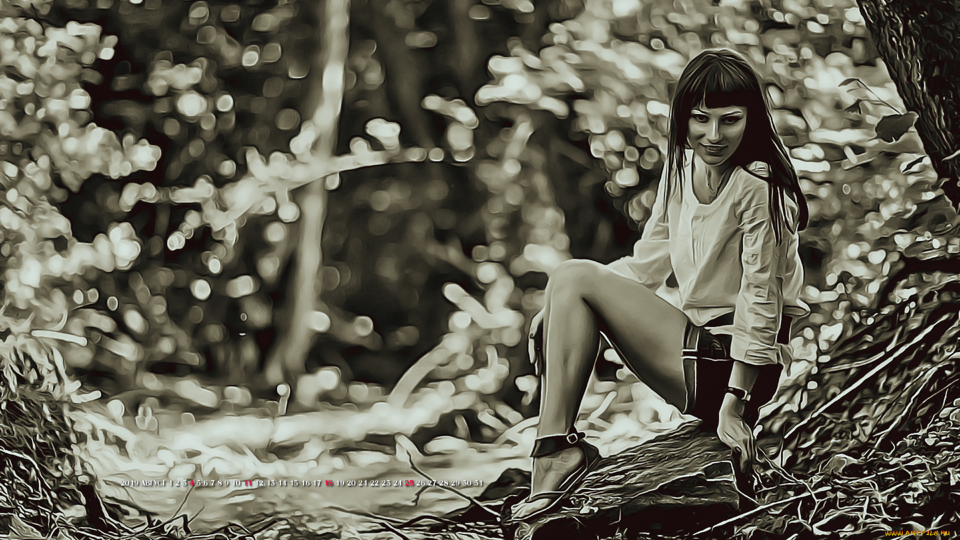 календари, компьютерный, дизайн, calendar, 2019, растение, сидит, женщина, взгляд, девушка, природа