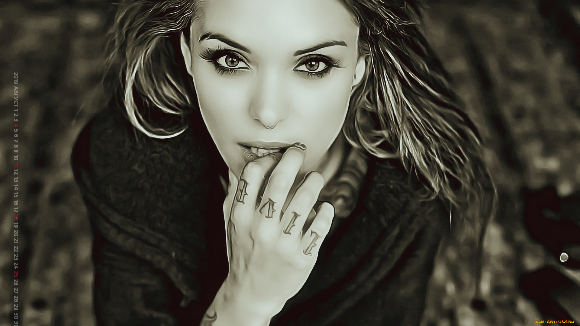 календари, компьютерный, дизайн, тату, взгляд, женщина, calendar, 2019, девушка