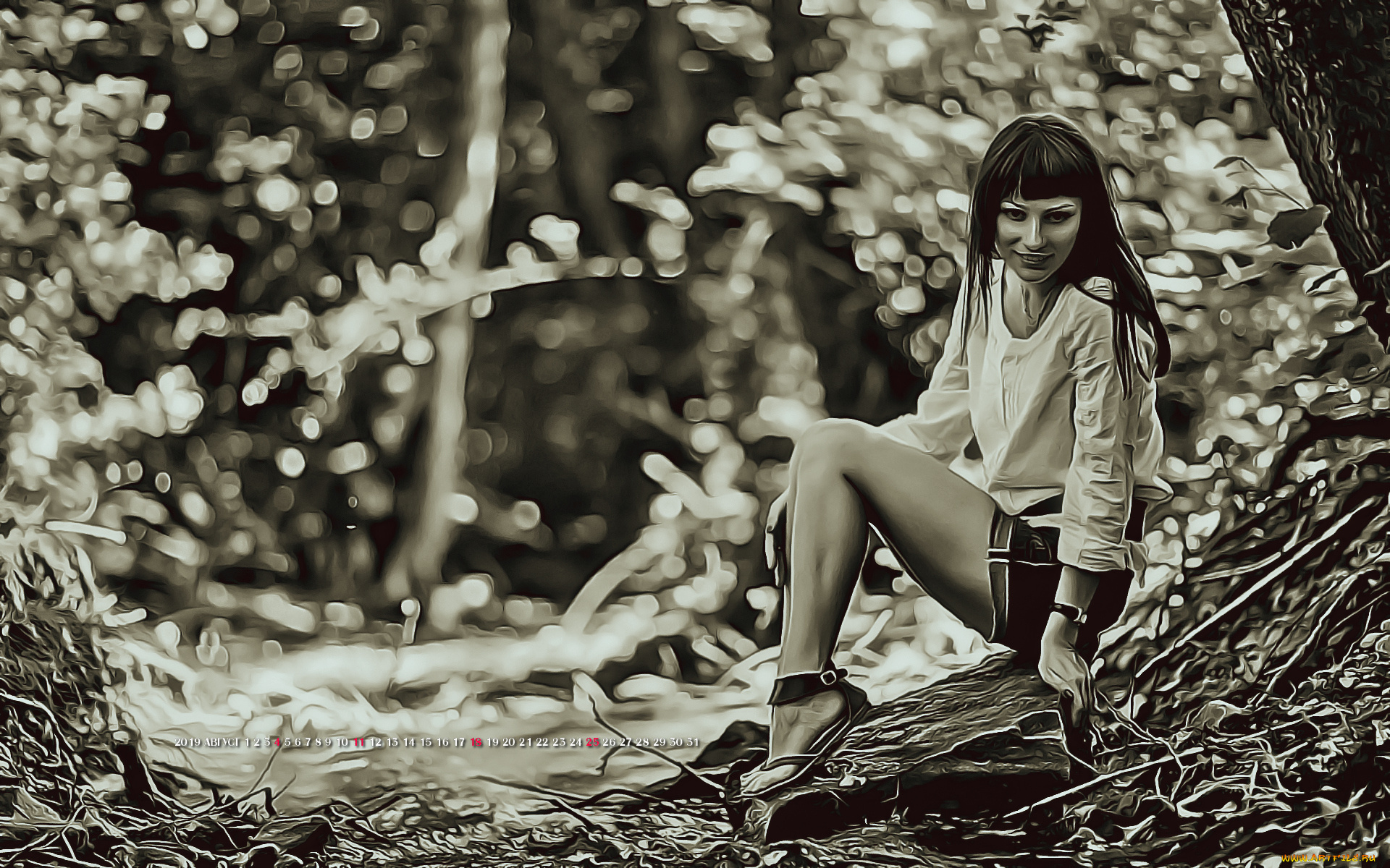календари, компьютерный, дизайн, calendar, 2019, растение, сидит, женщина, взгляд, девушка, природа