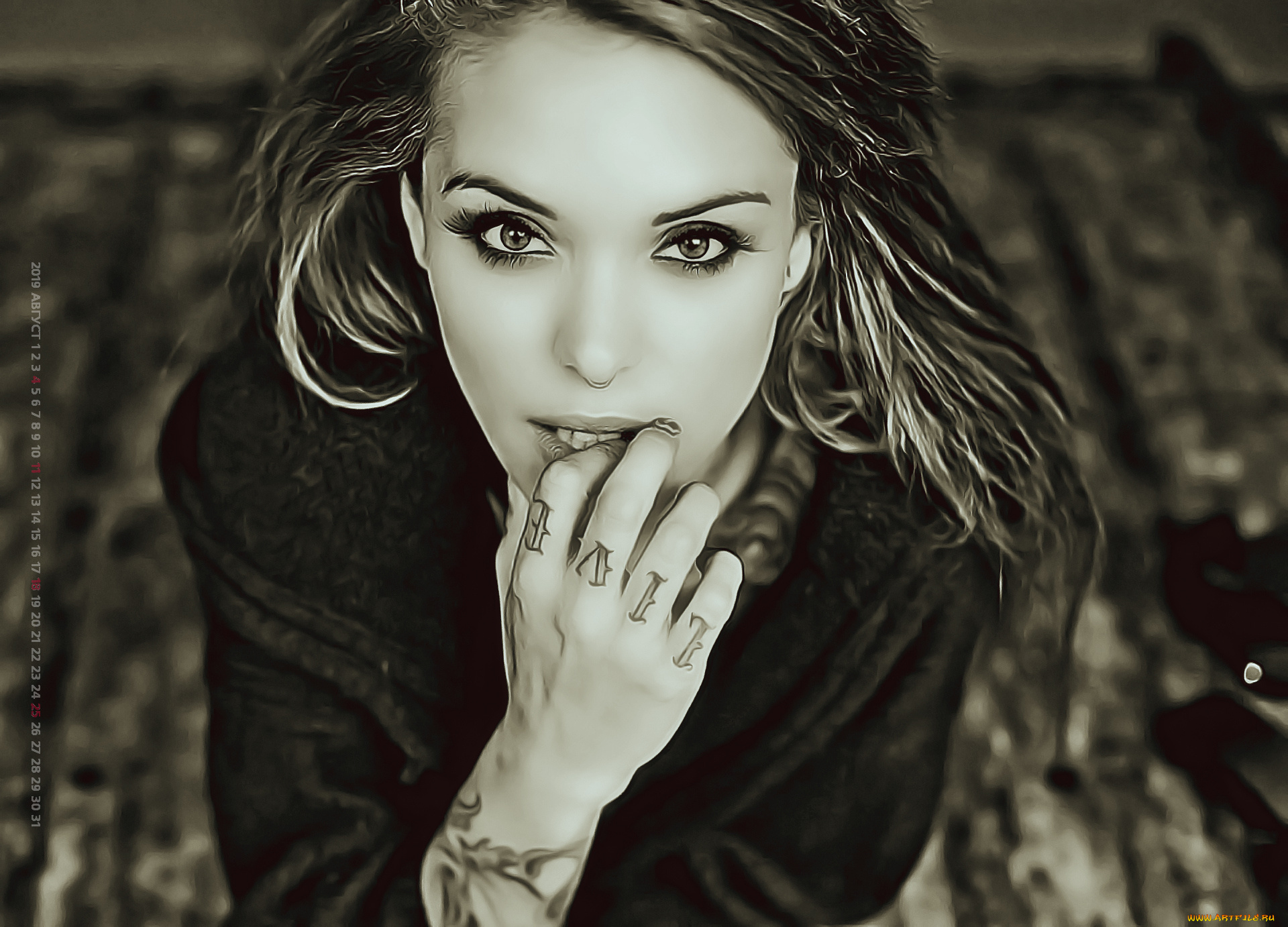 календари, компьютерный, дизайн, тату, взгляд, женщина, calendar, 2019, девушка