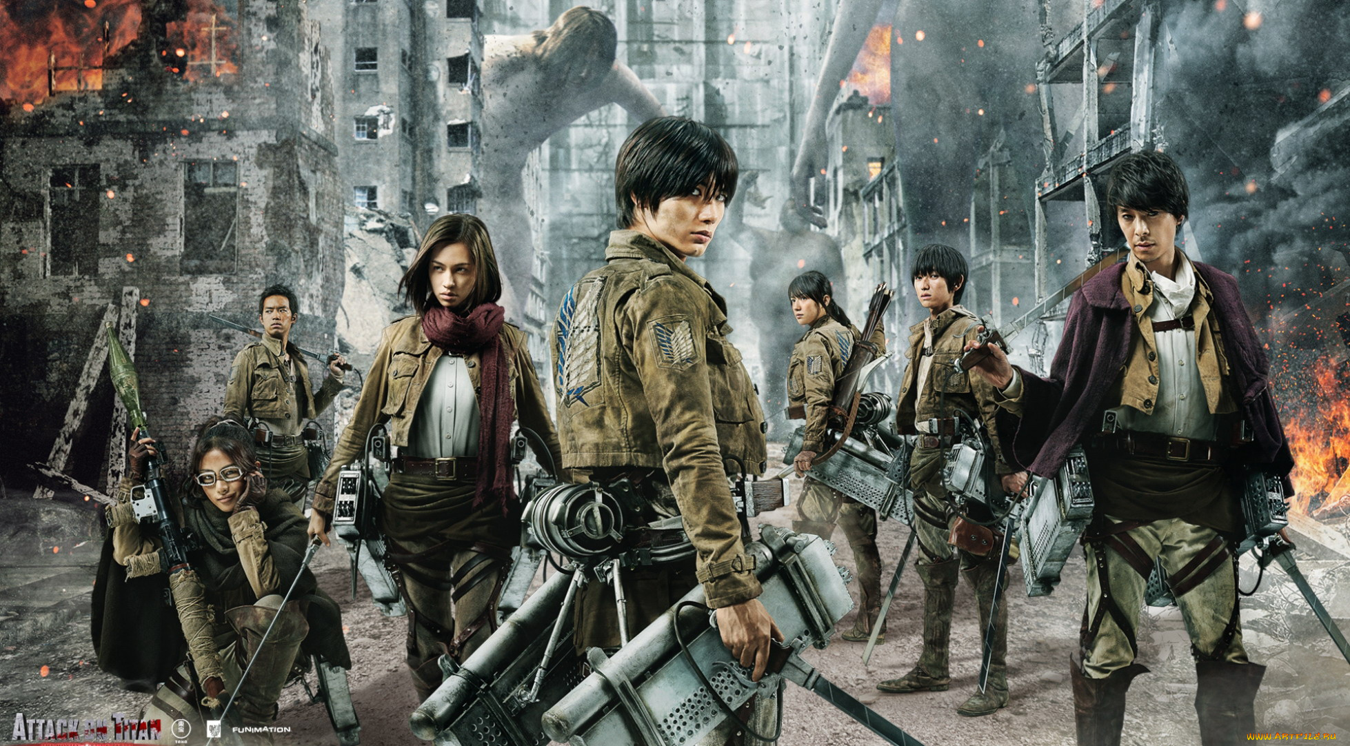 attack, on, titan, кино, фильмы, -unknown, , другое, shingeki, no, kyojin, город, развалины, девушки, парни, титан, оружие