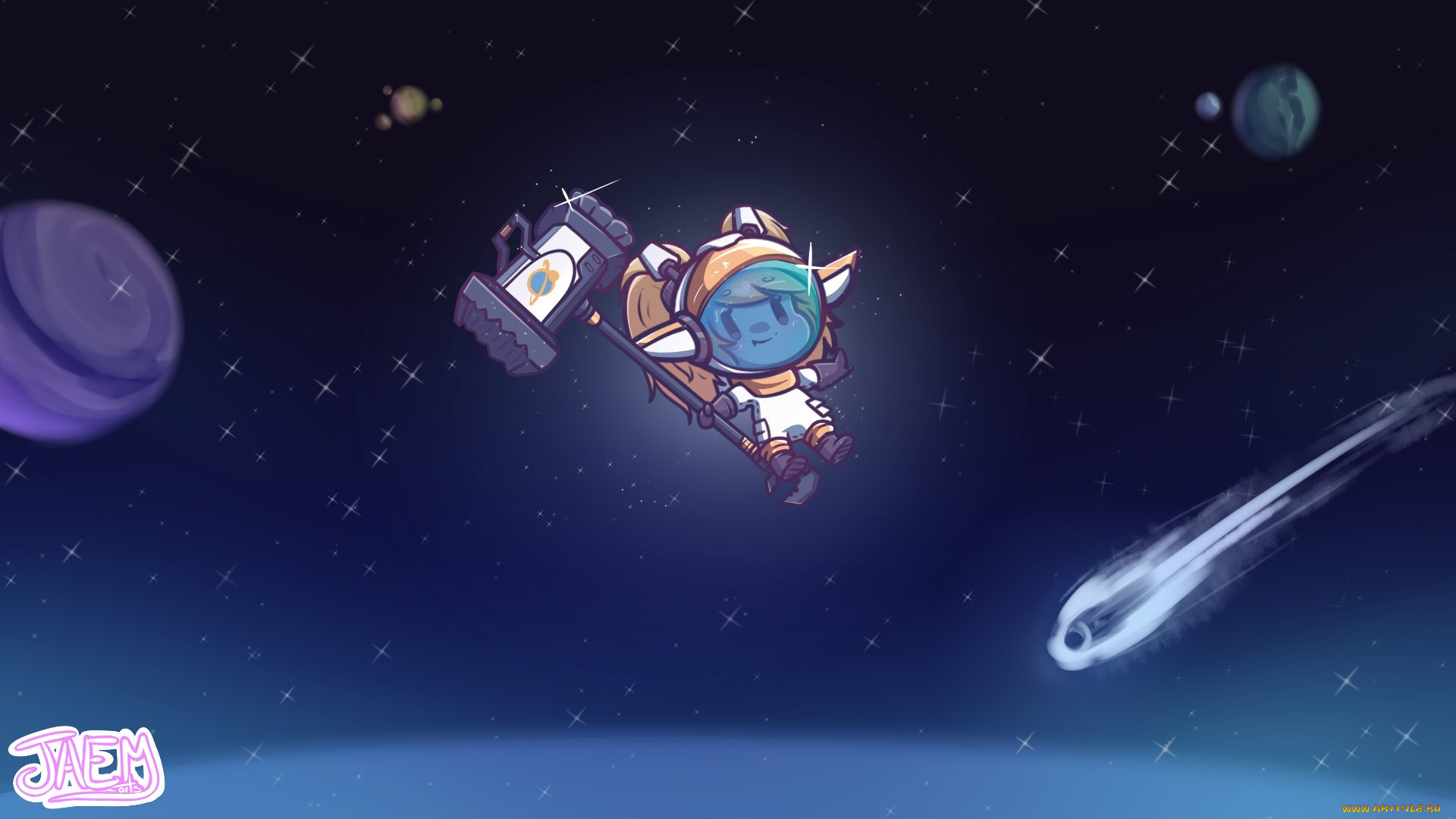 видео, игры, league, of, legends, космос, планеты, скафандр, молот, poppy