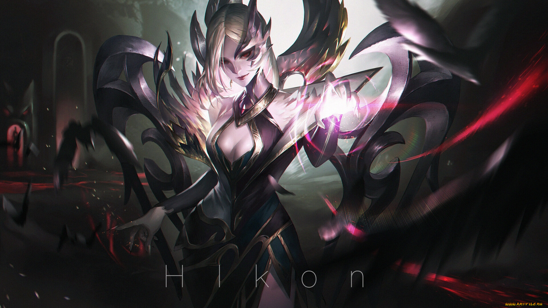 видео, игры, league, of, legends, morgana, крылья, замок