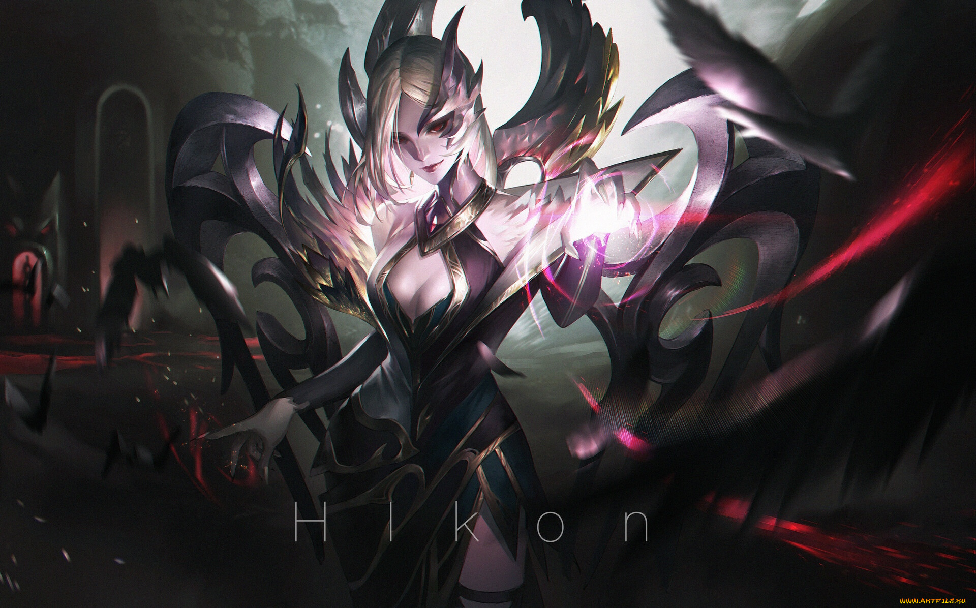 видео, игры, league, of, legends, morgana, крылья, замок