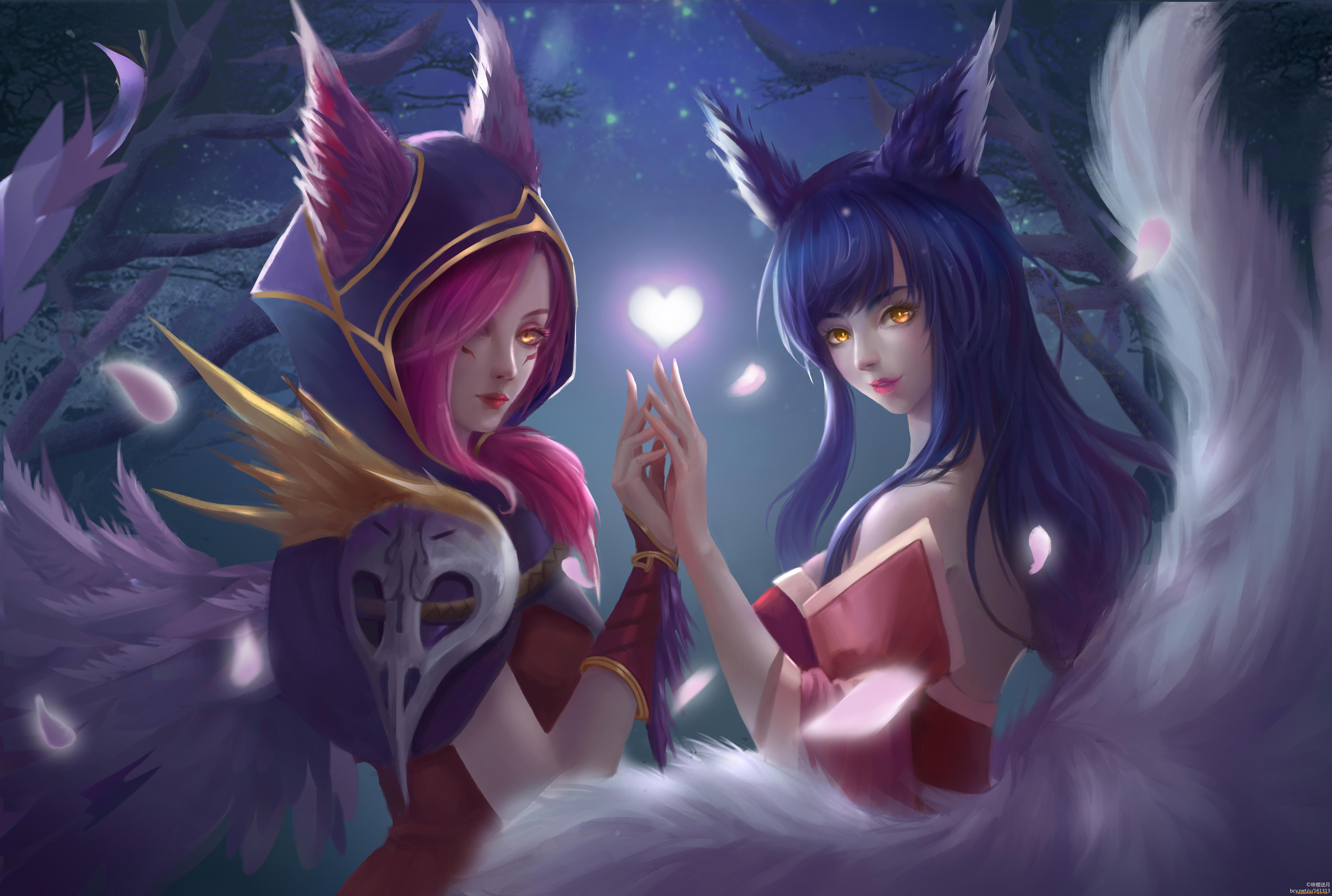 видео, игры, league, of, legends, xayah, ahri