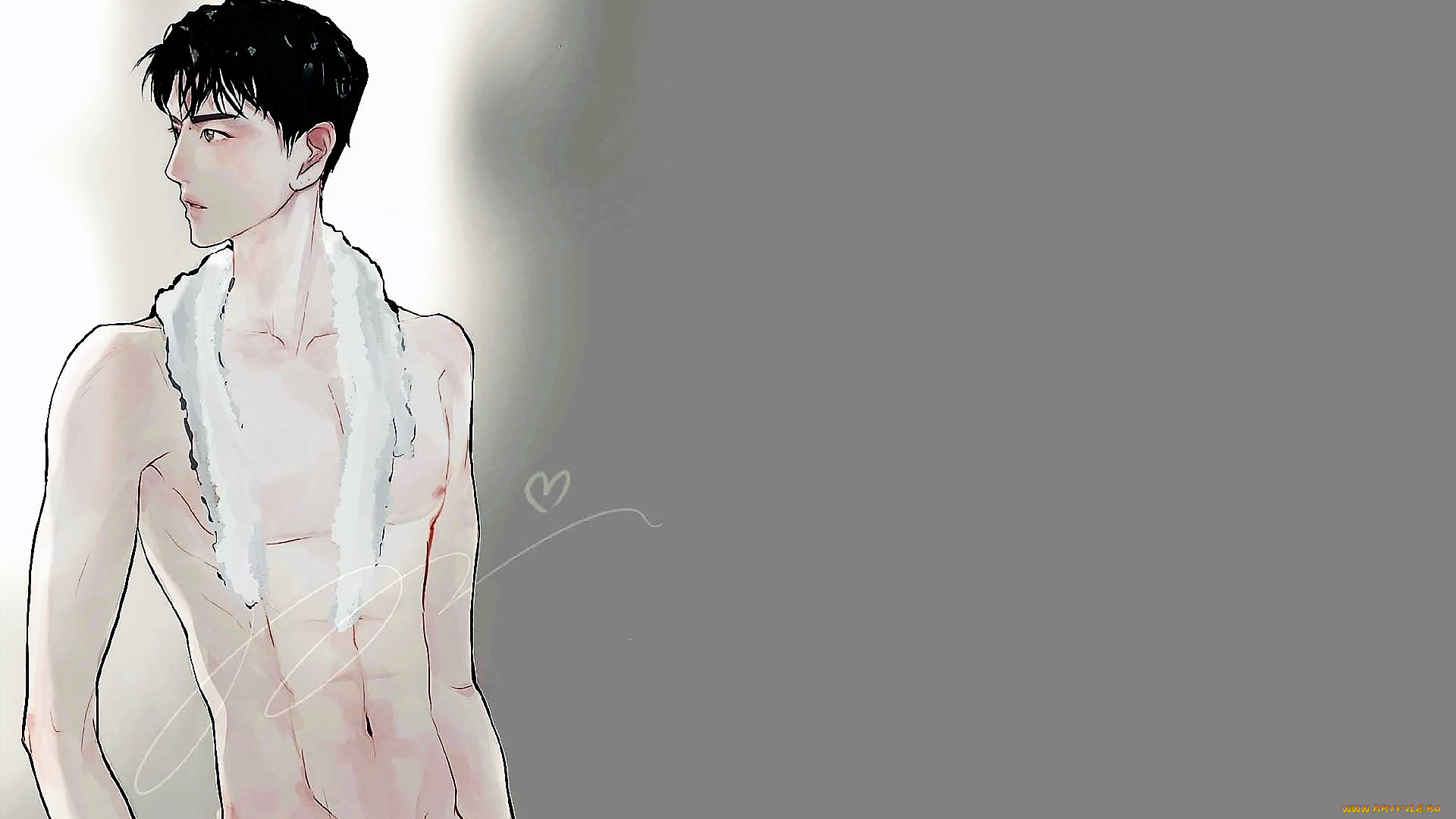 рисованное, люди, парень, торс, полотенце