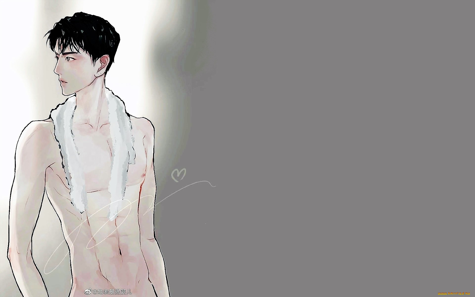 рисованное, люди, парень, торс, полотенце