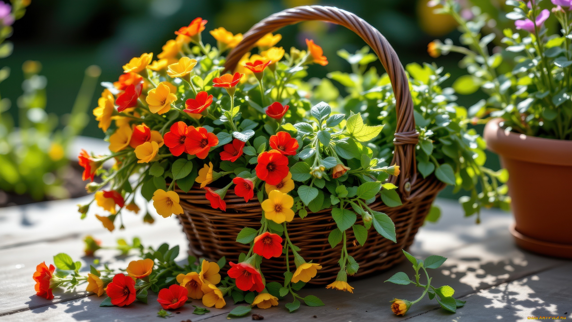 3д, графика, цветы, , flowers, корзинка, настурции