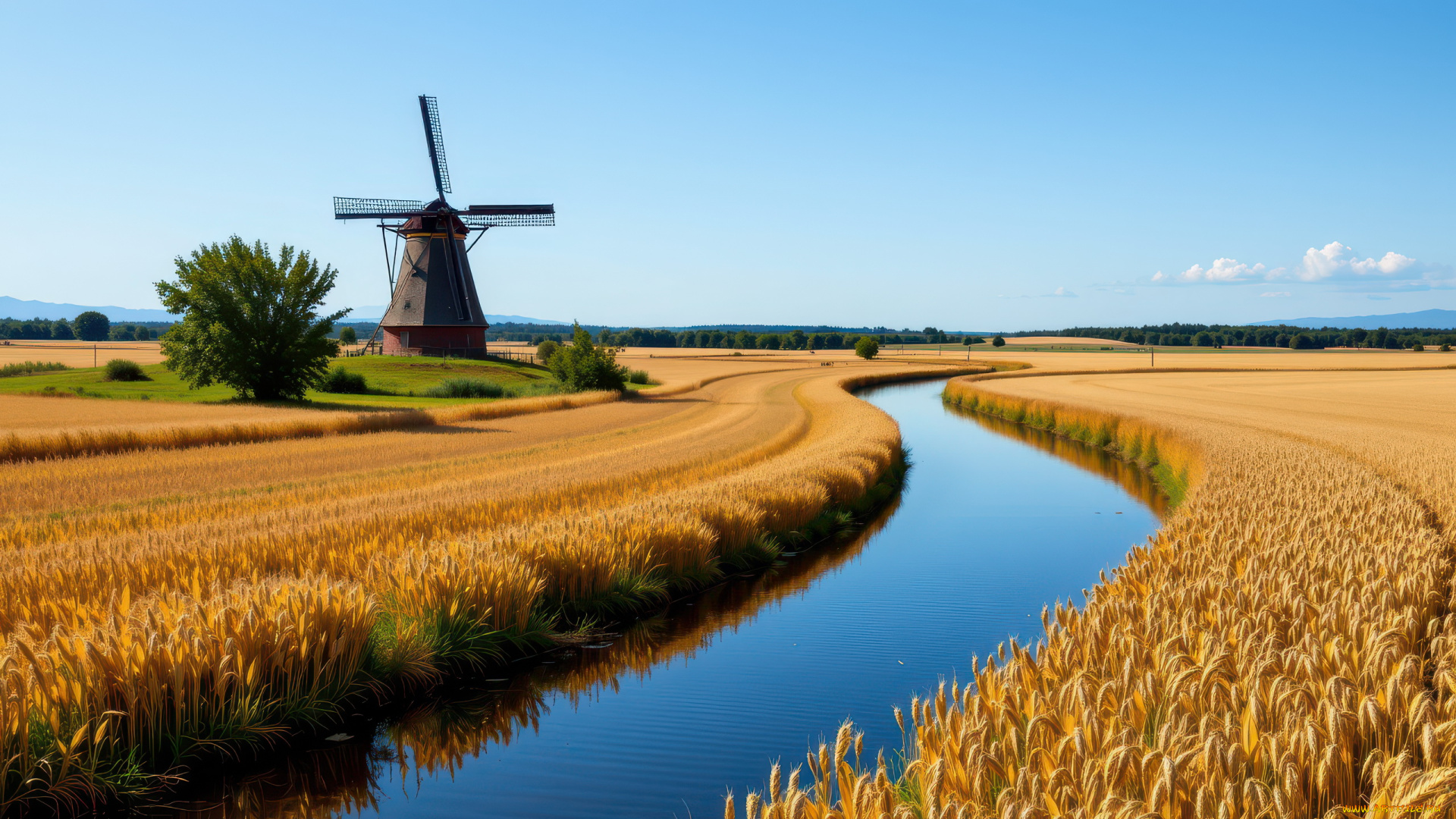 3д, графика, реализм, , realism, река, мельница