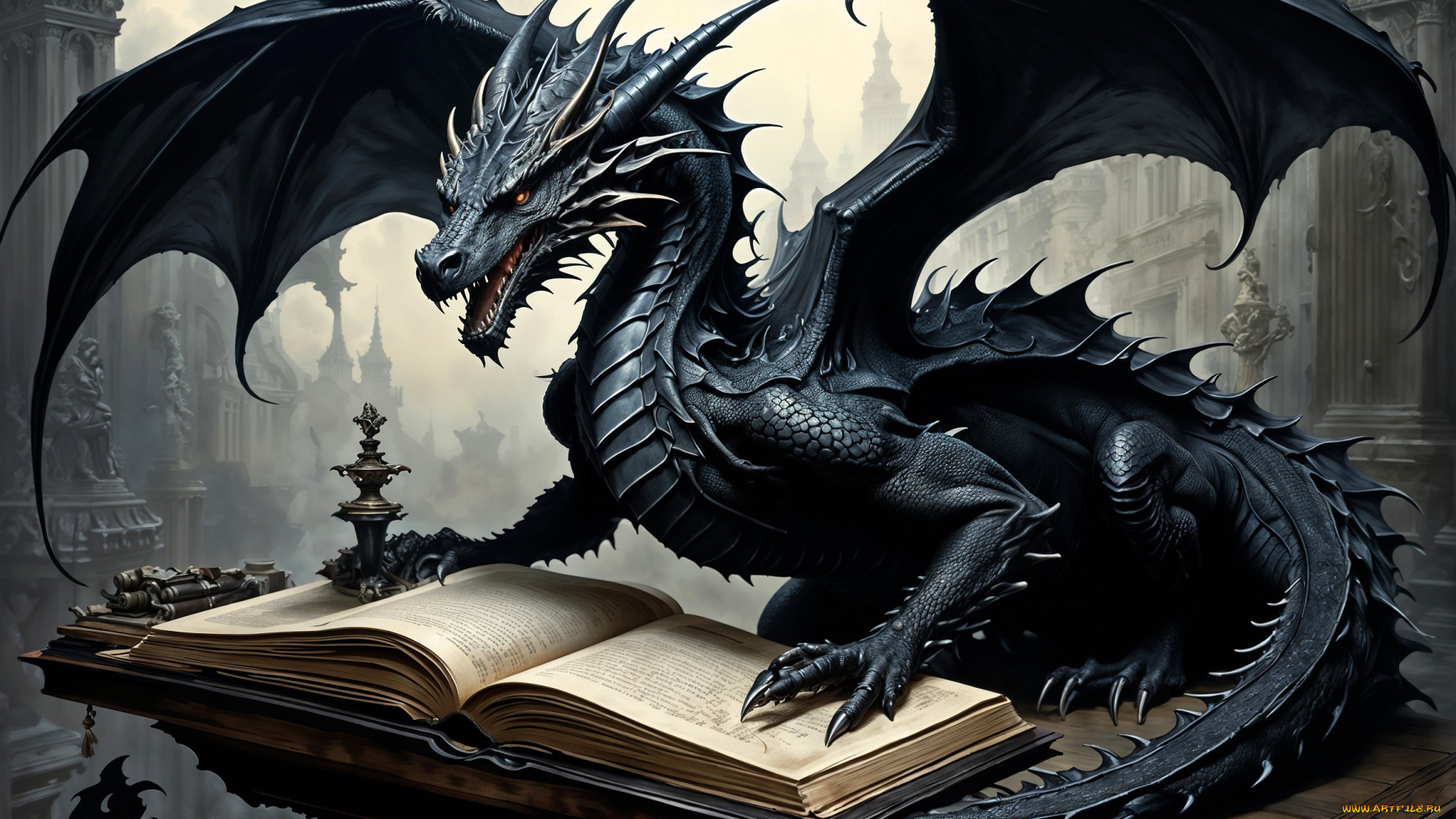 фэнтези, драконы, дракон, книга, замок