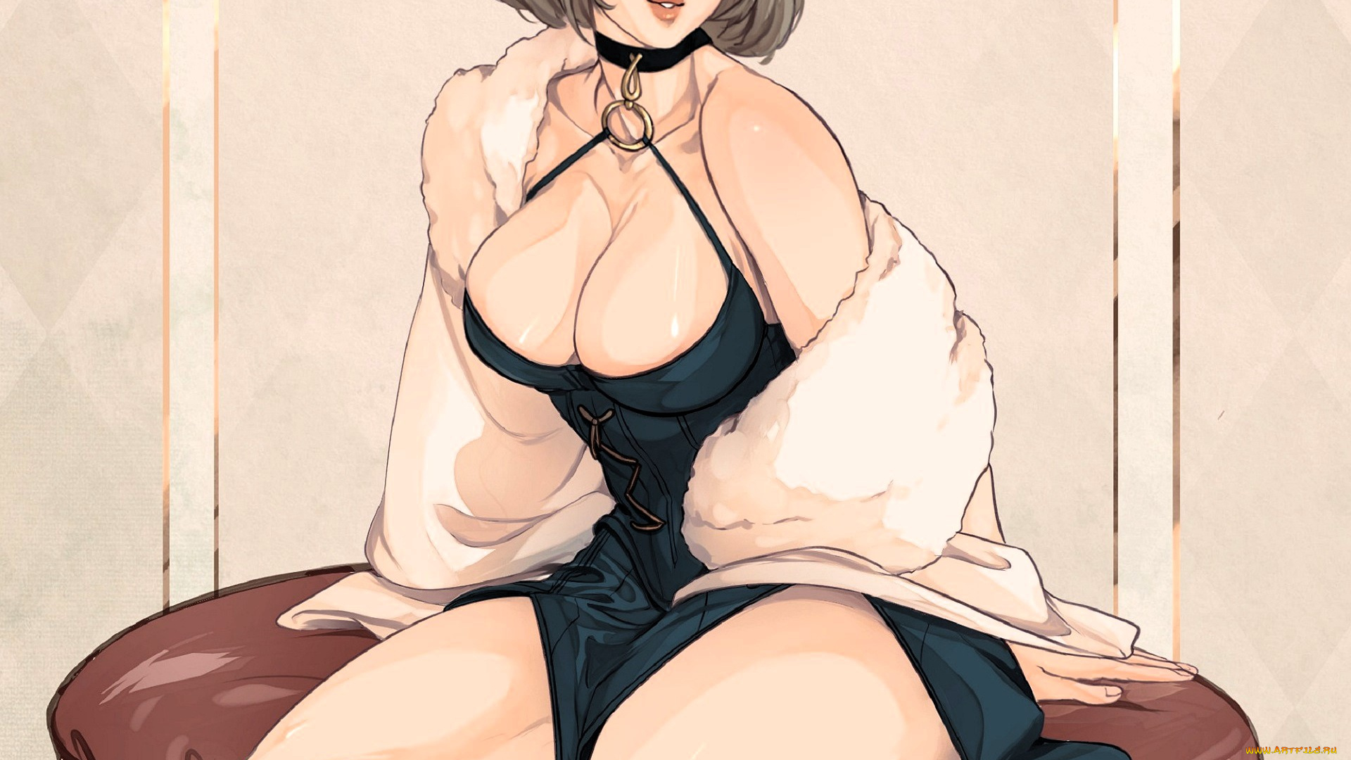 рисованное, люди, девушка, платье, пуфик