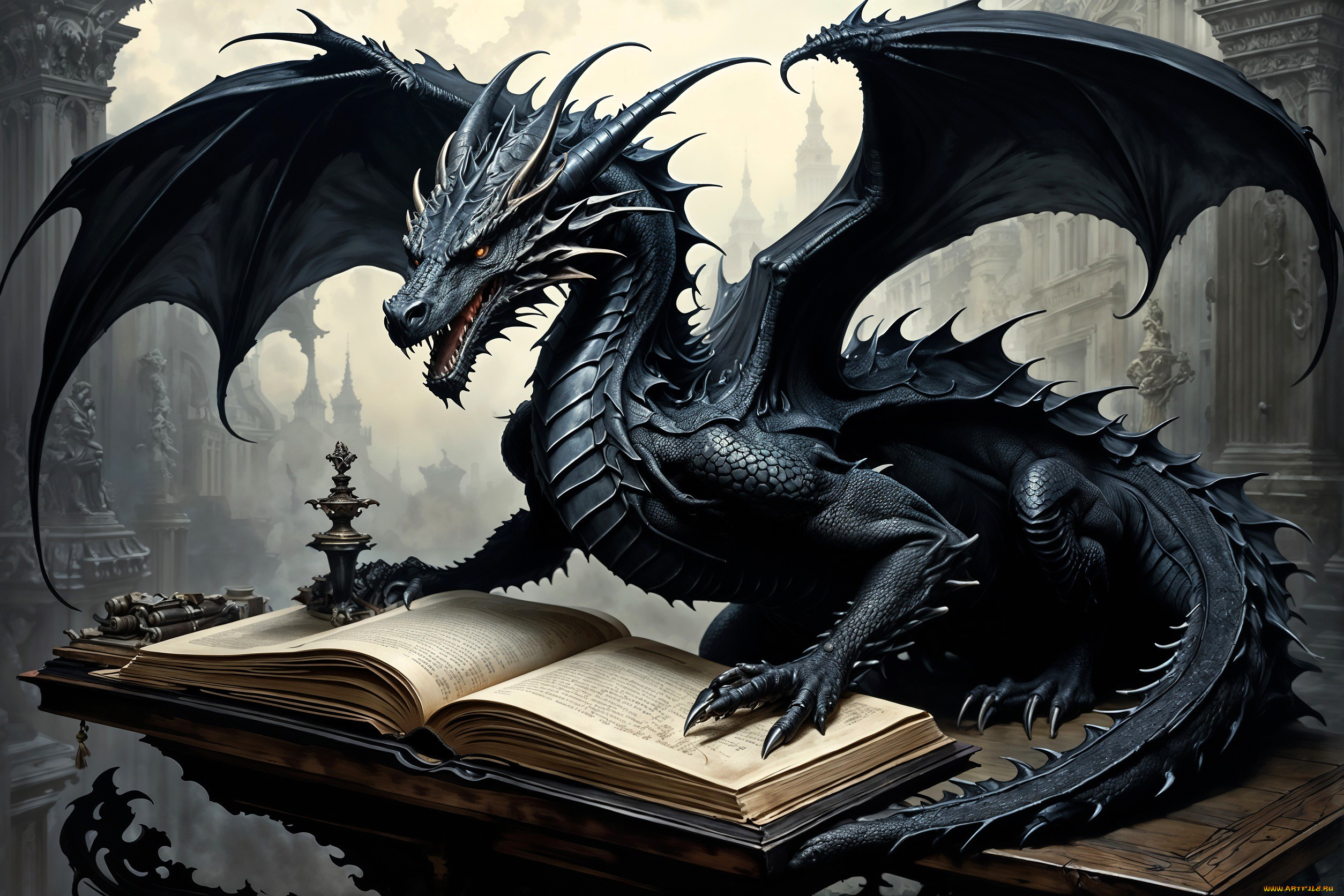 фэнтези, драконы, дракон, книга, замок