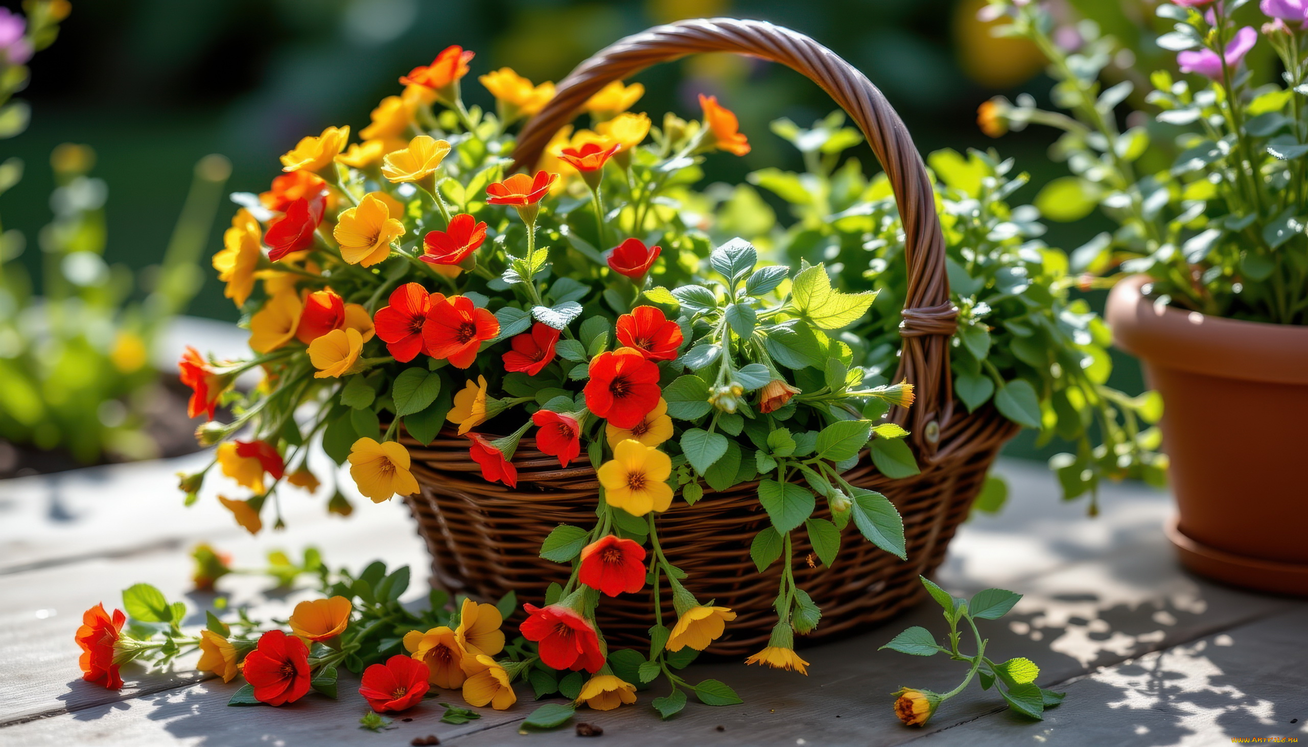 3д, графика, цветы, , flowers, корзинка, настурции