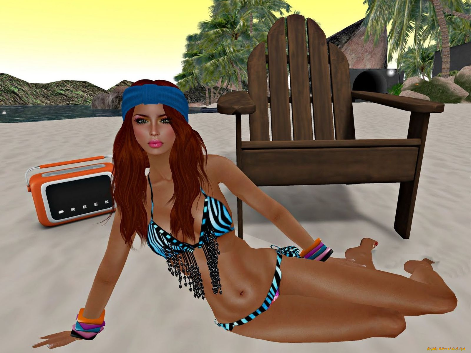 3д, графика, people, люди, пляж, браслет, бикини