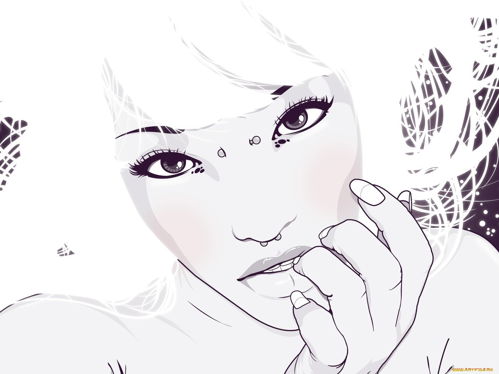 векторная, графика, белокурая, взгляд, девушка, белый