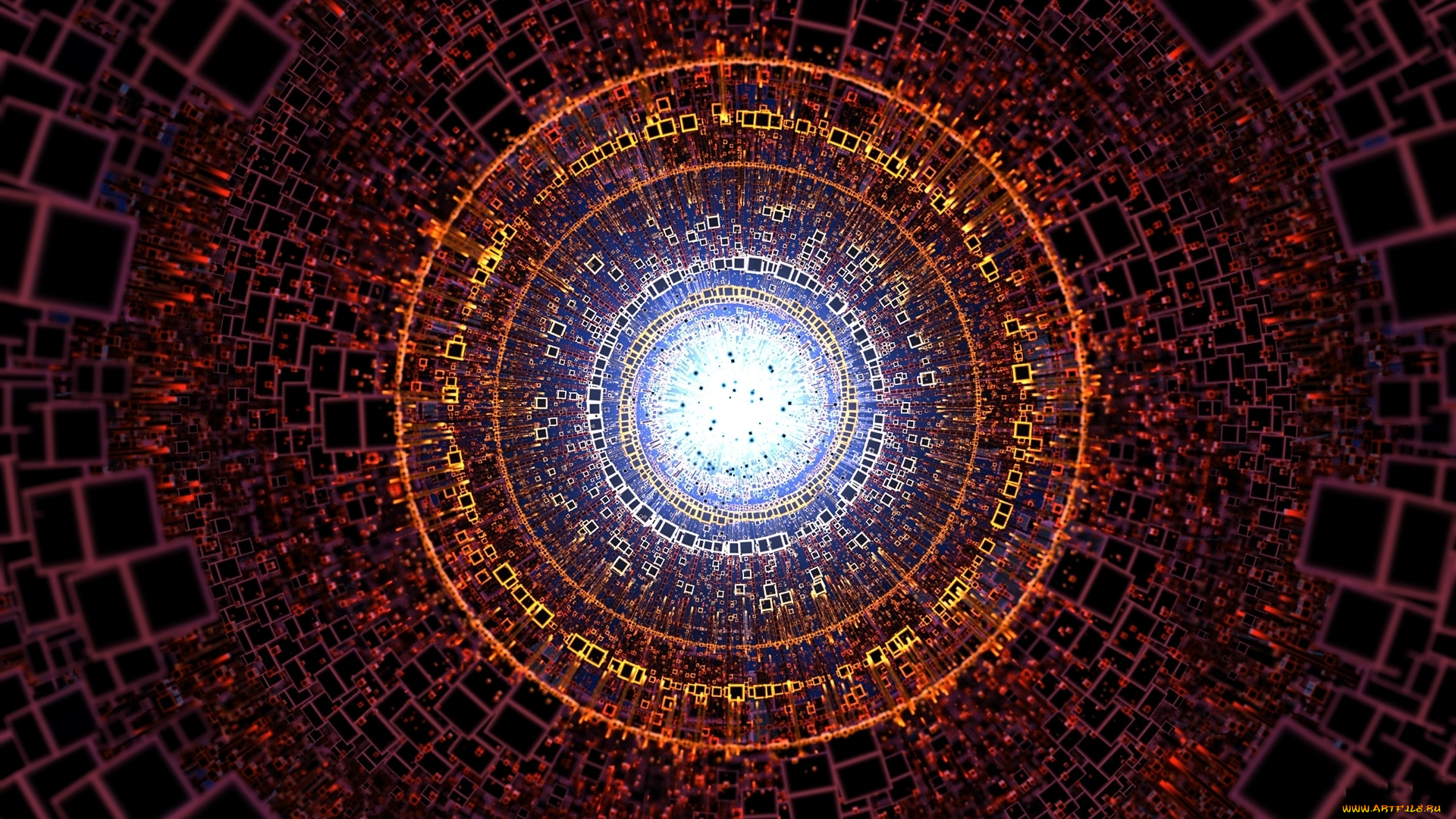 3д, графика, fractal, фракталы, абстракция, круги, неон, свет, квадраты