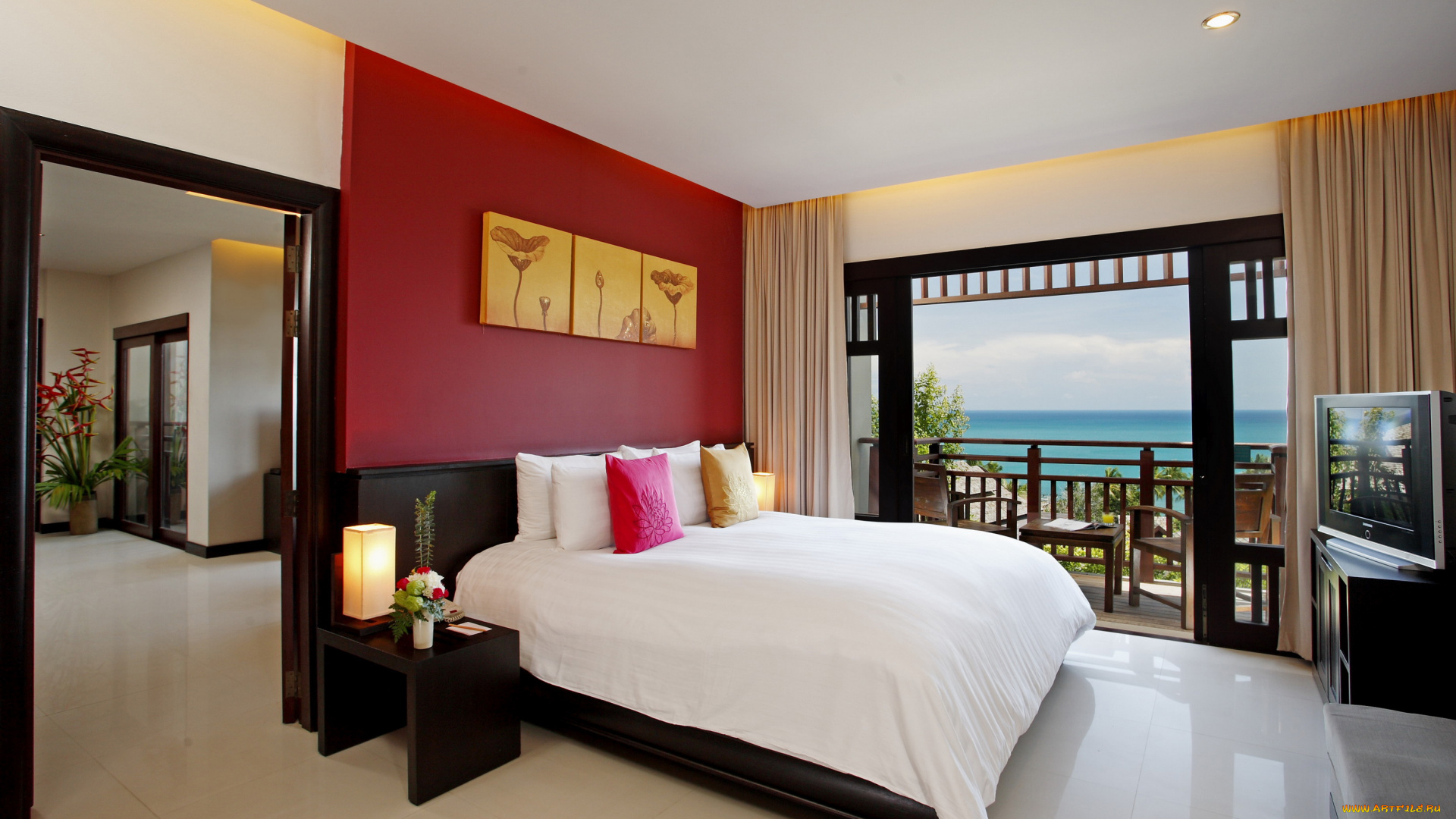 интерьер, спальня, отель, окно, подушка, кровать