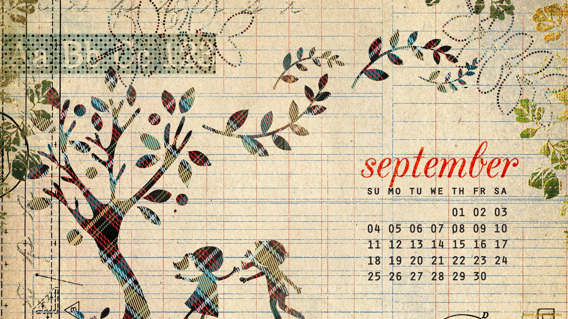 календари, рисованные, векторная, графика, мальчик, дерево, девочка