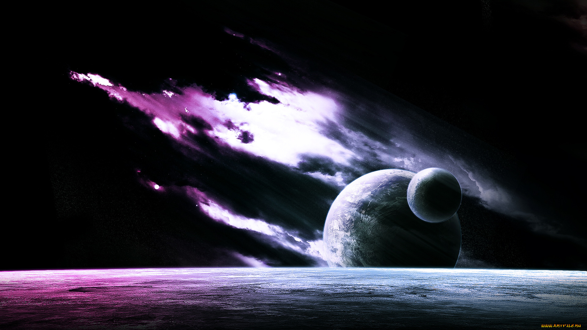 космос, арт, планеты, поверхность