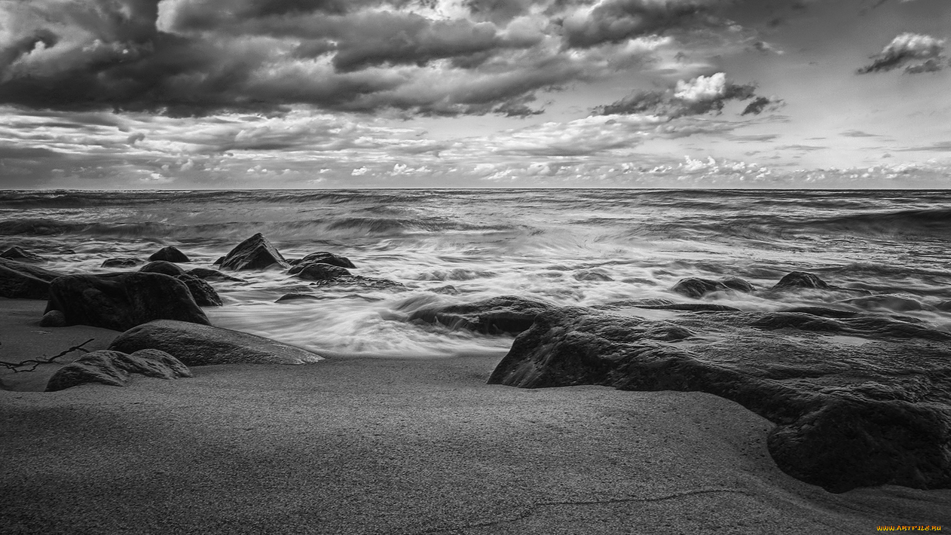 природа, моря, океаны, море, камни, чёрно-белое