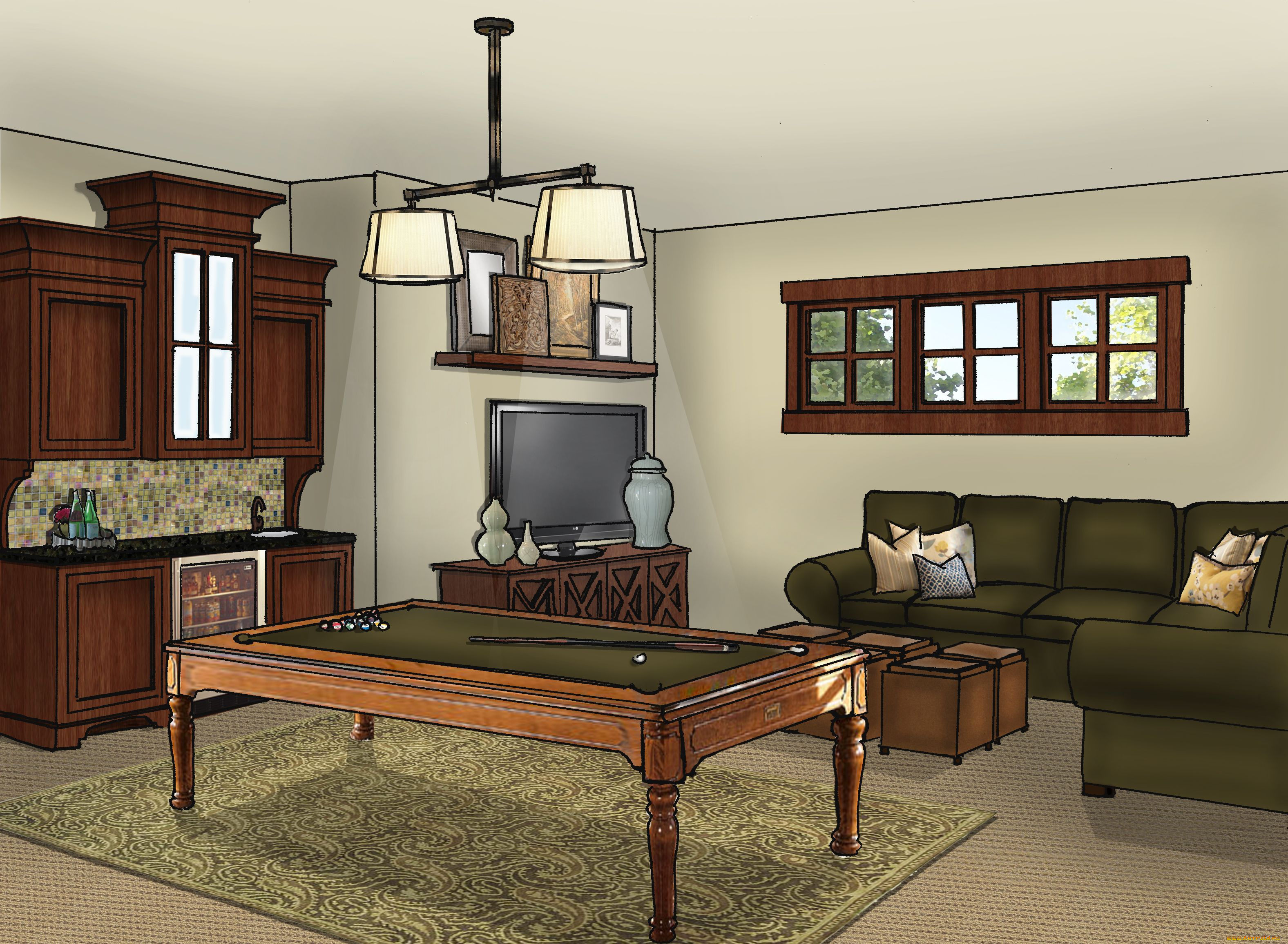 рисованные, другое, биллиард