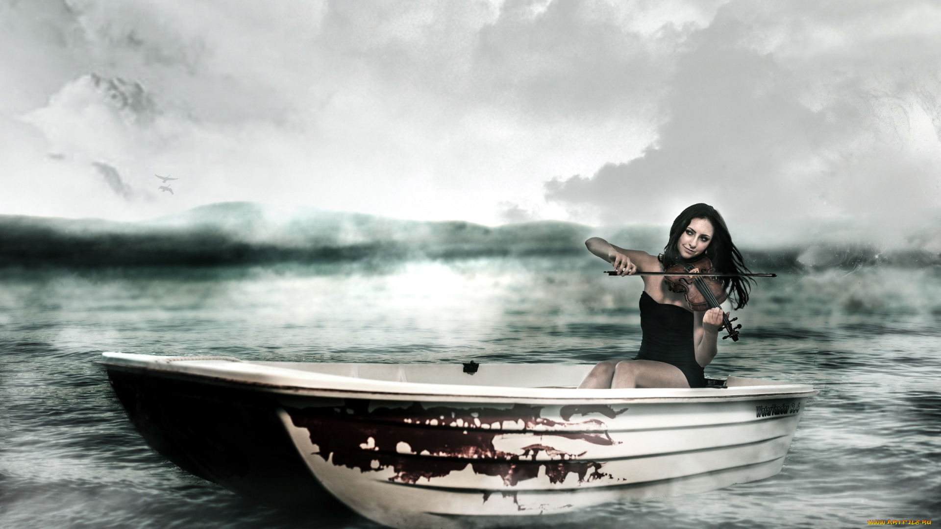 -Unsort, Креатив, девушки, unsort, креатив, скрипка, лодка