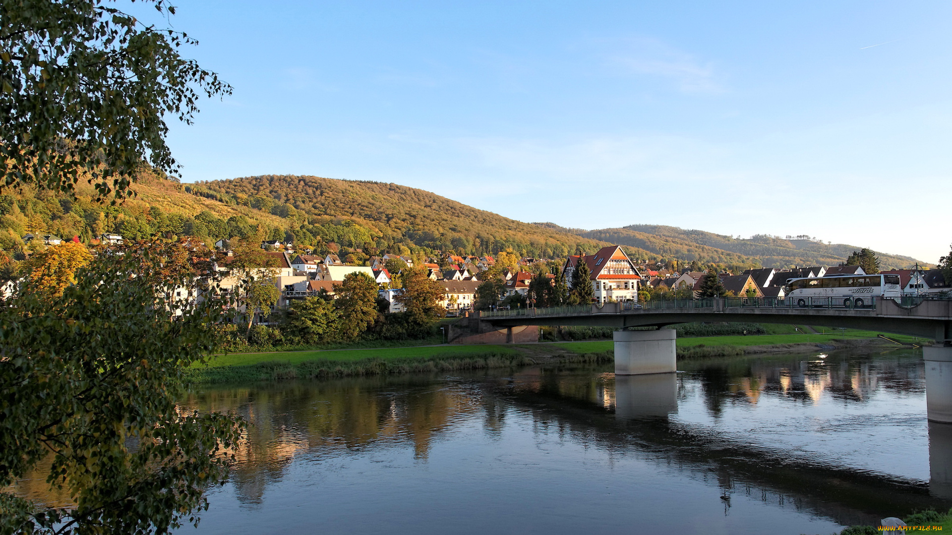 германия, боденвердер, города, пейзажи, мост, река, дома