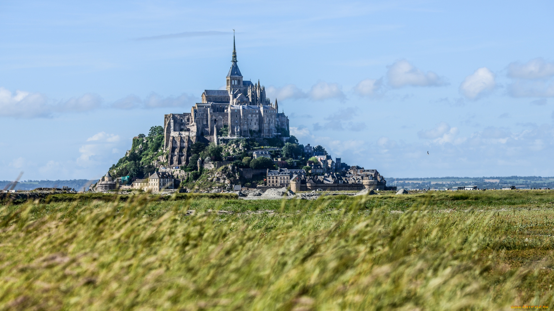 города, крепость, мон, сен, мишель, франция, поле, замок, аббатство
