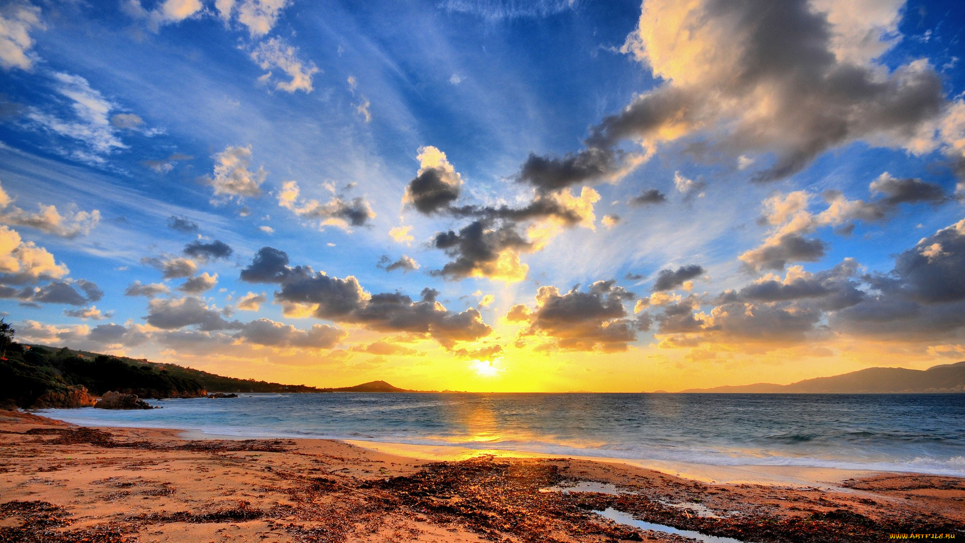 sunset, природа, восходы, закаты, облака, пляж, закат, океан