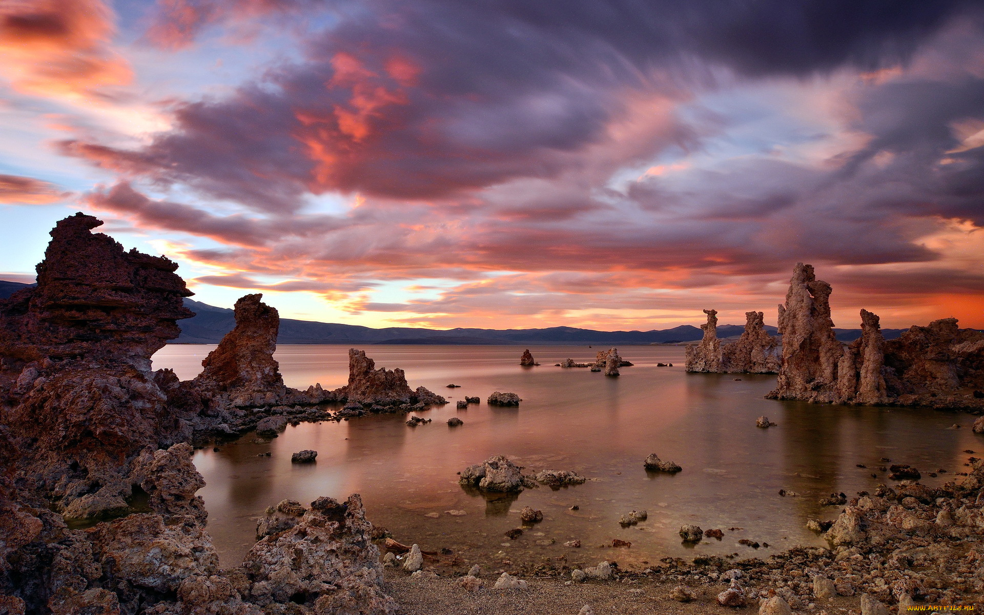 beautiful, view, природа, побережье, скалы, камни, озеро, тучи, отмель