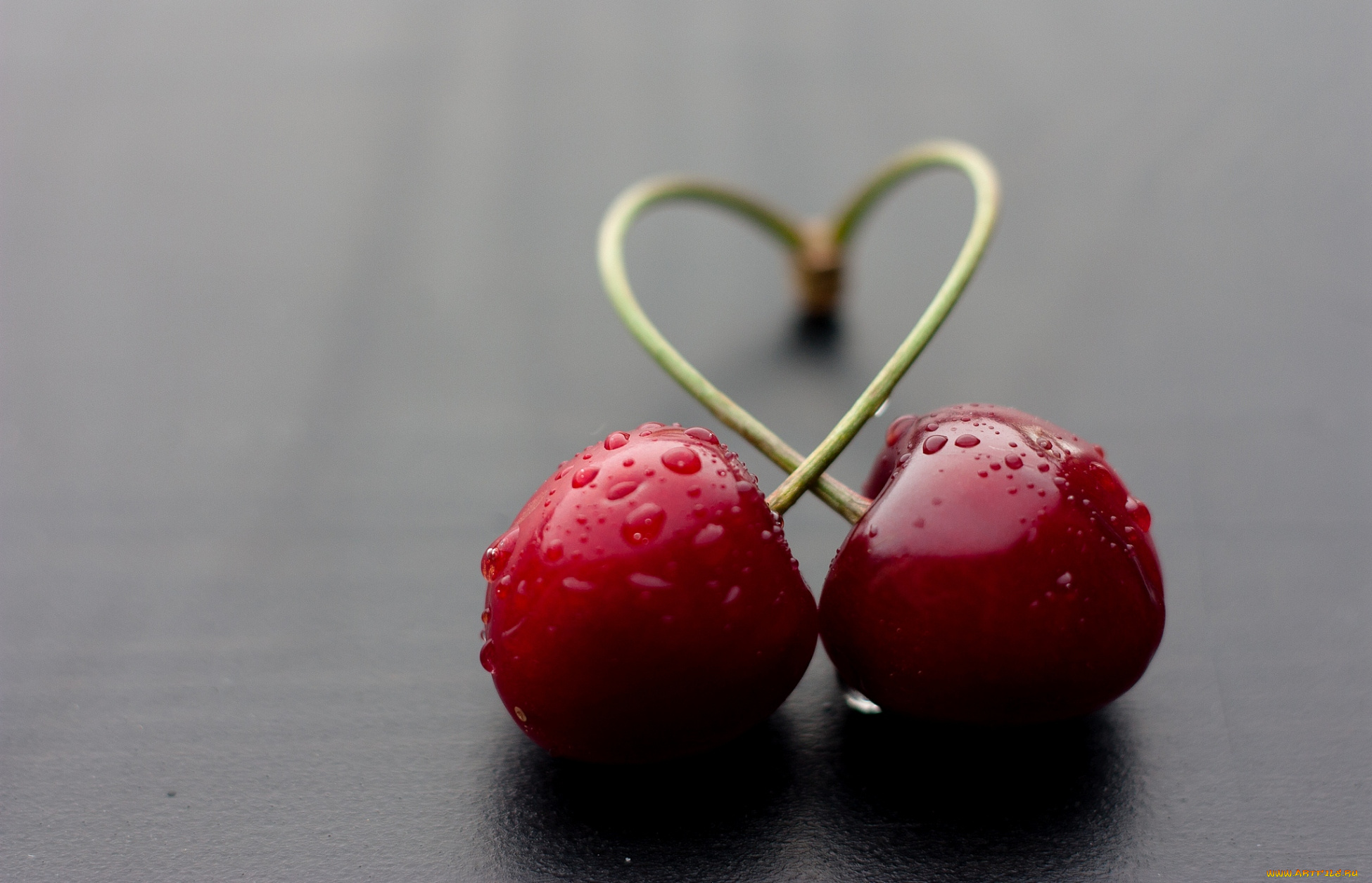 еда, вишня, черешня, черешни, капли, сердечко