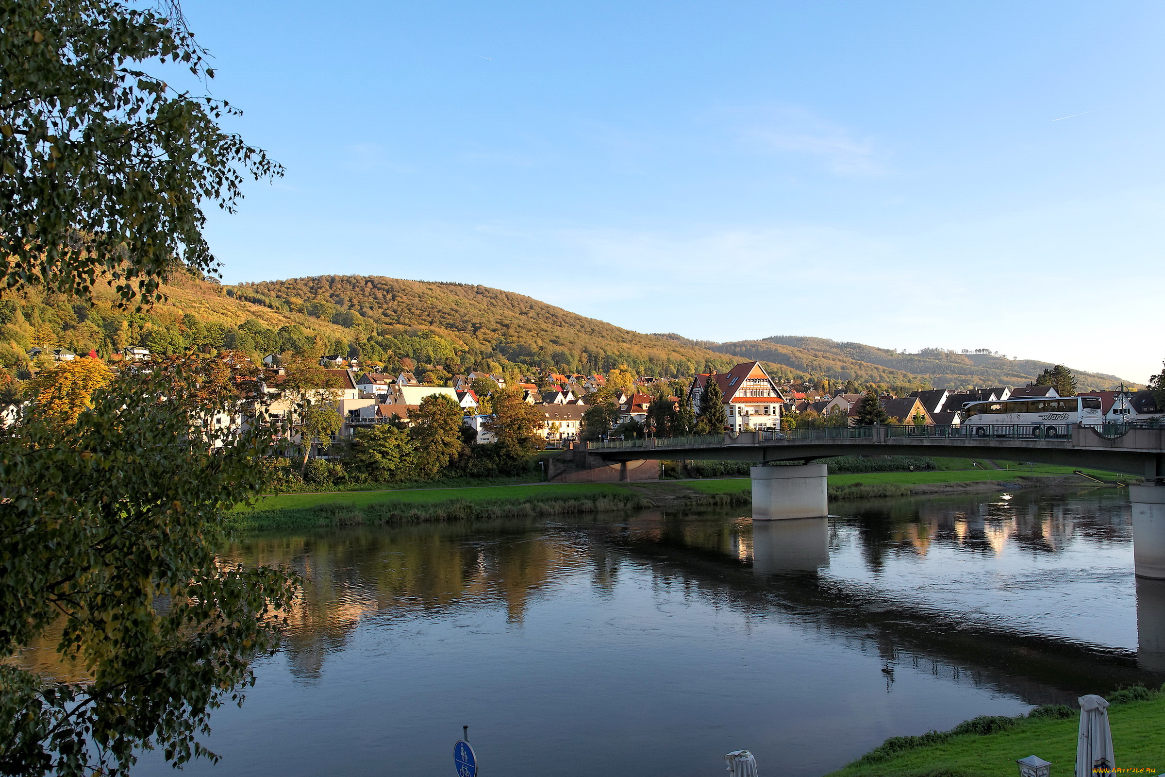 германия, боденвердер, города, пейзажи, мост, река, дома