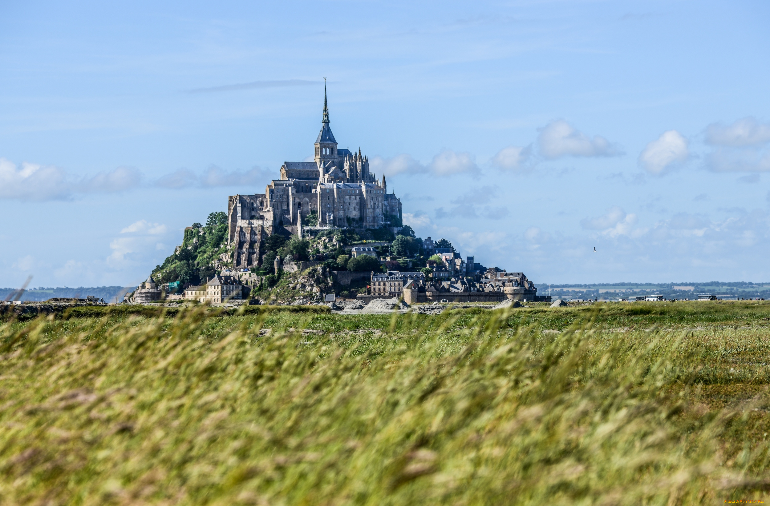 города, крепость, мон, сен, мишель, франция, поле, замок, аббатство