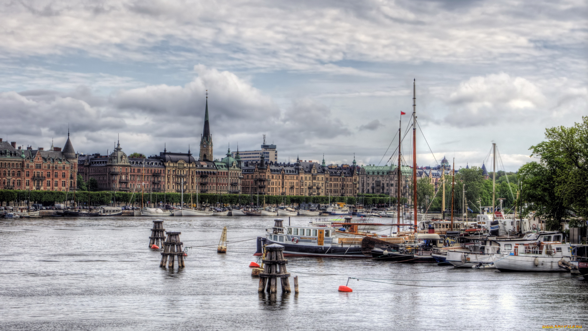 города, стокгольм, швеция, река, дома, суда