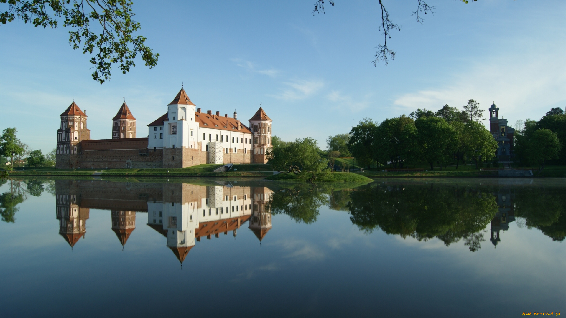 мирский, замок, мир, беларусь, города, дворцы, замки, крепости, отражение, озеро