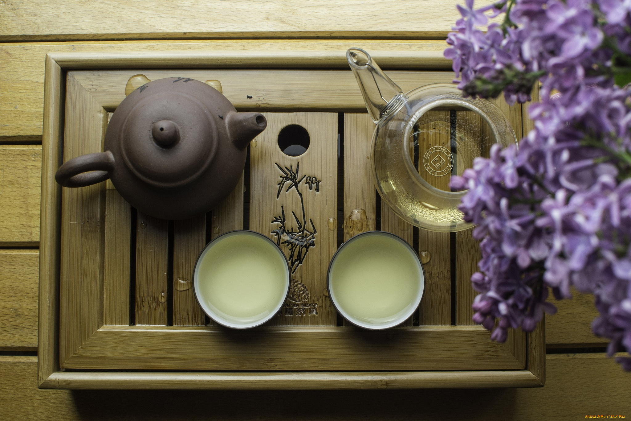 еда, напитки, Чай, заварник, чашки, сирень