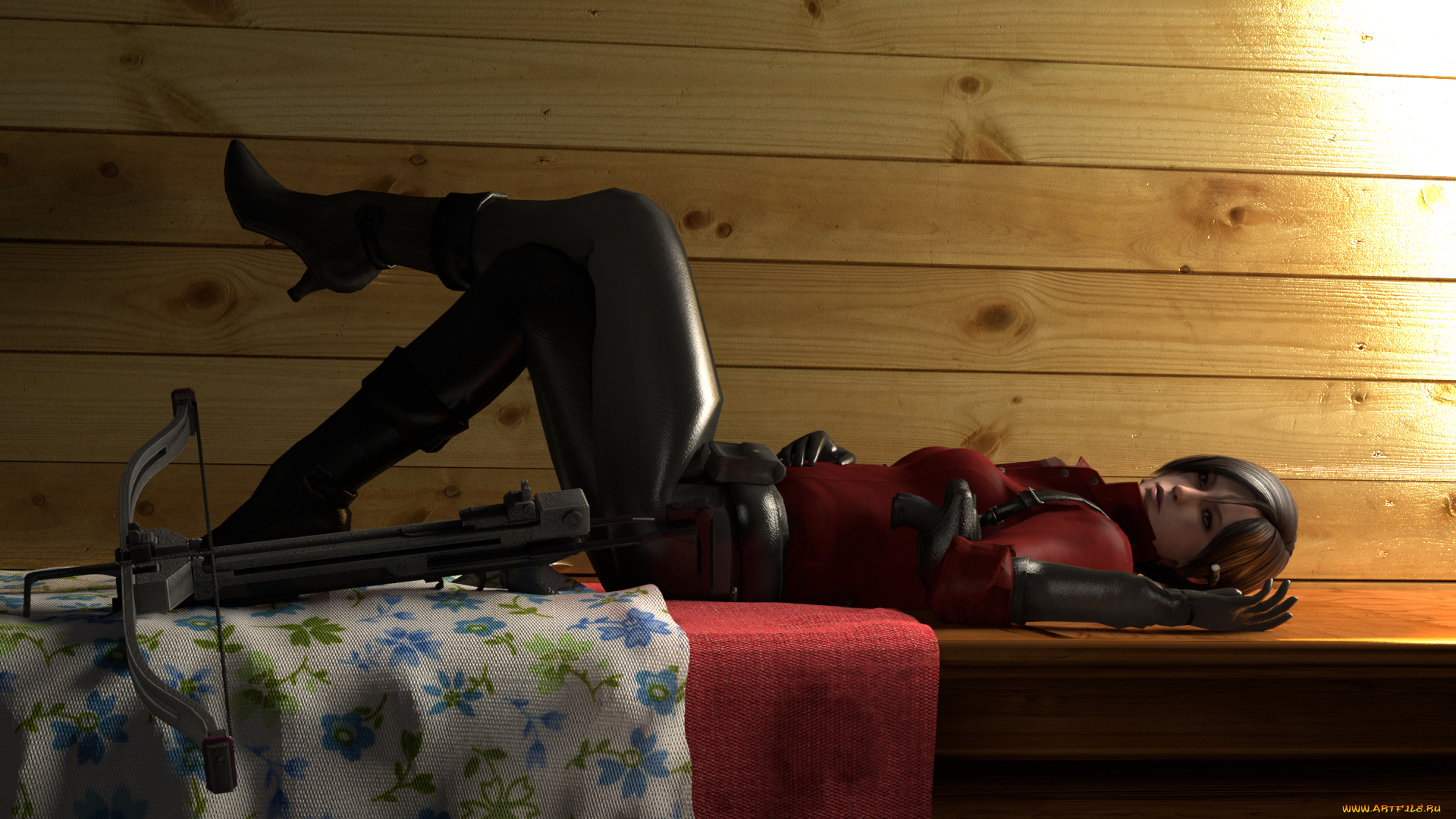 3д, графика, люди, , people, лежит, оружие, взгляд, девушка