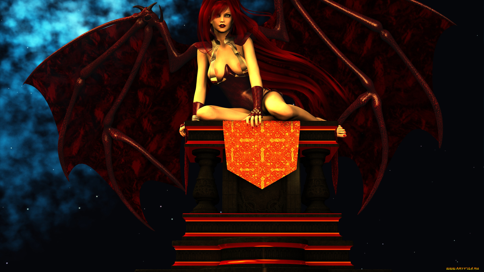 3д, графика, существа, , creatures, взгляд, демон, крылья