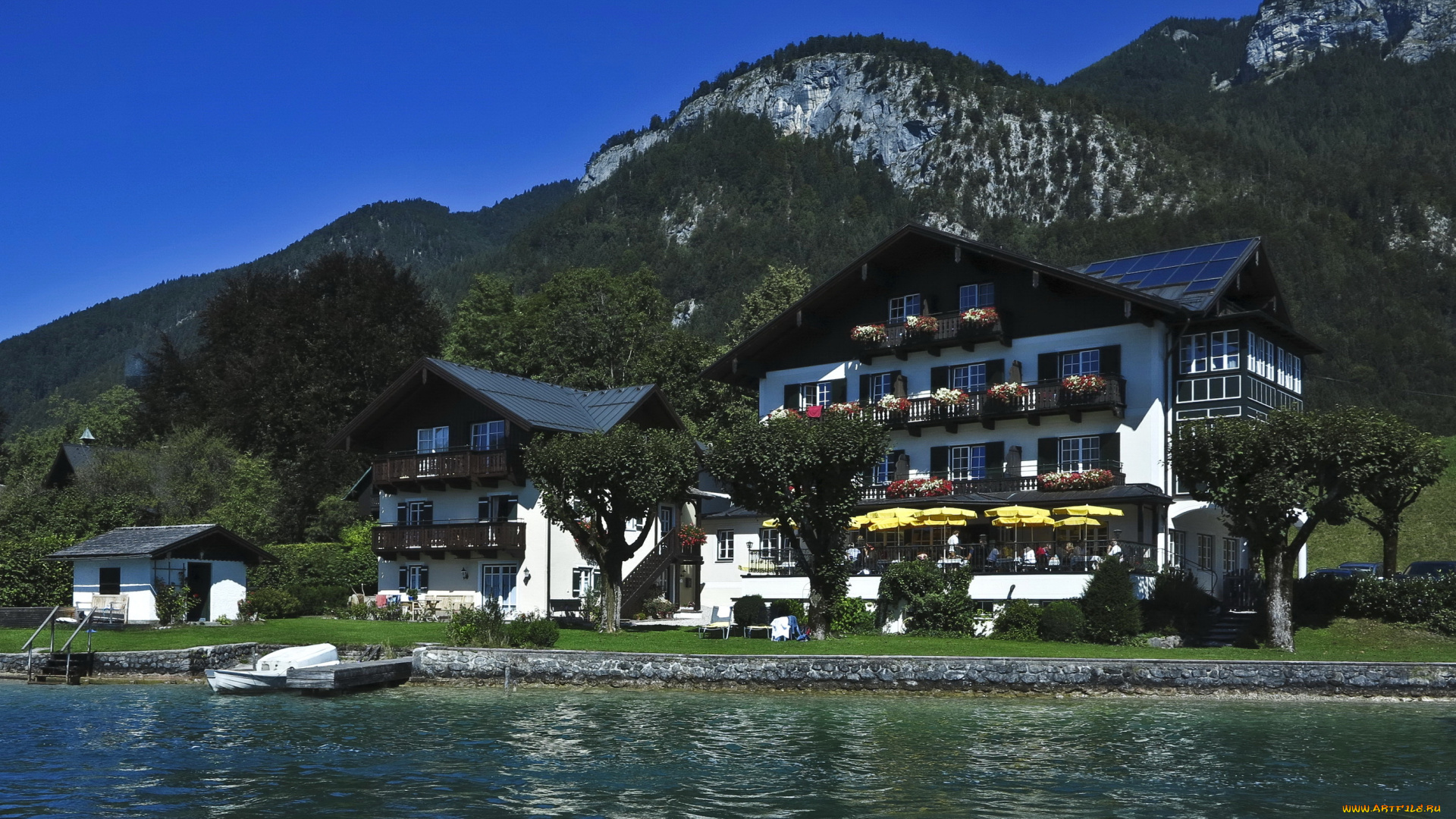 австрия, , , санкт, гильген, города, -, улицы, , площади, , набережные, горы, озеро, дома, набережная, санкт, гильген, зальцбург, австрия