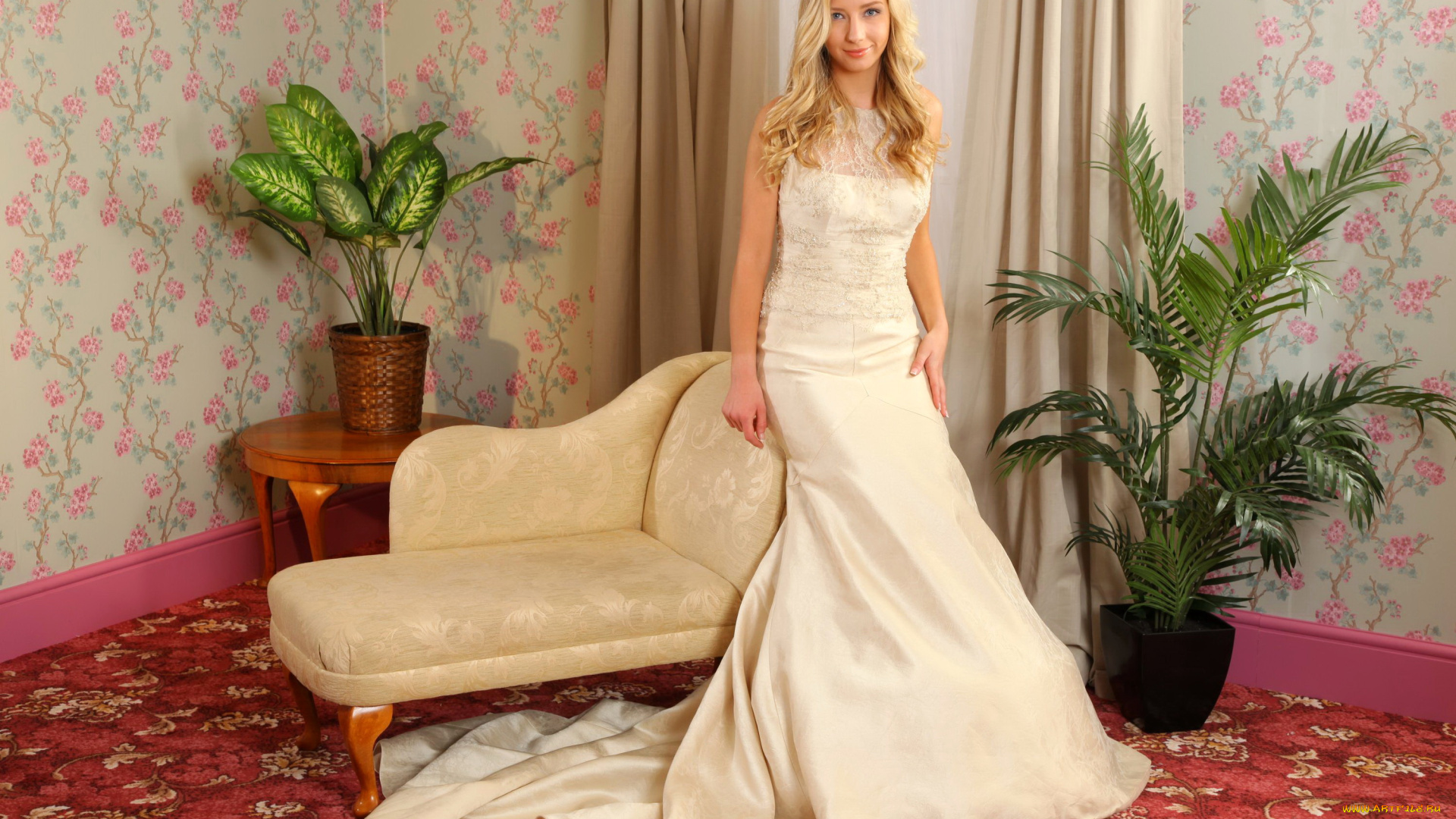 девушки, sophie, barrett, sophie, barrett, b, кресло, блондинка, платье