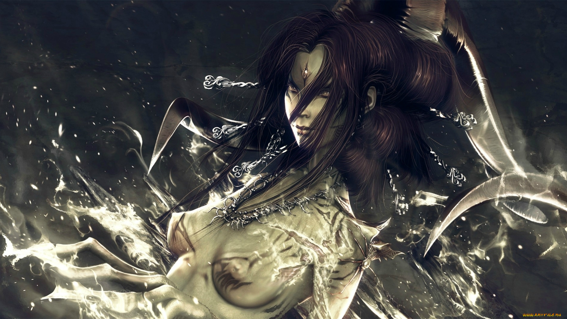 фэнтези, демоны, ожерелье, глаз, третий, рога, демон