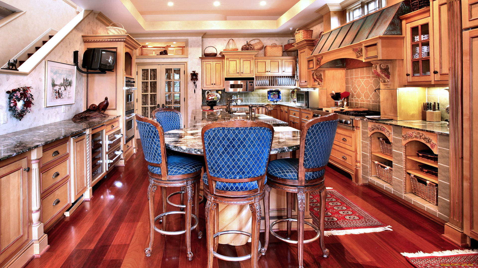 интерьер, кухня, стол, мебель, плита, ковер, стулья