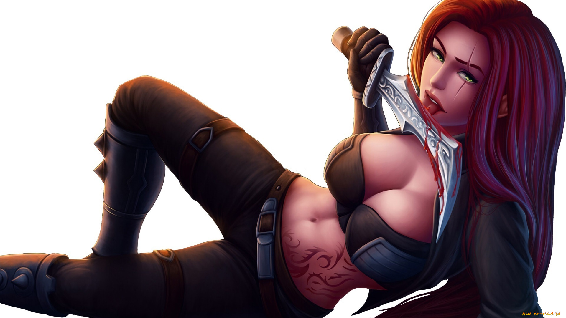 league, of, legends, фэнтези, девушки, эротика, игра, арт, lol, league, of, legends, оружие, девушка, красные, волосы, katarina