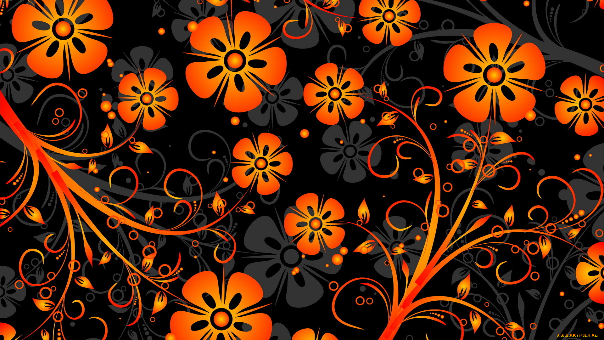 векторная, графика, цветы, узор