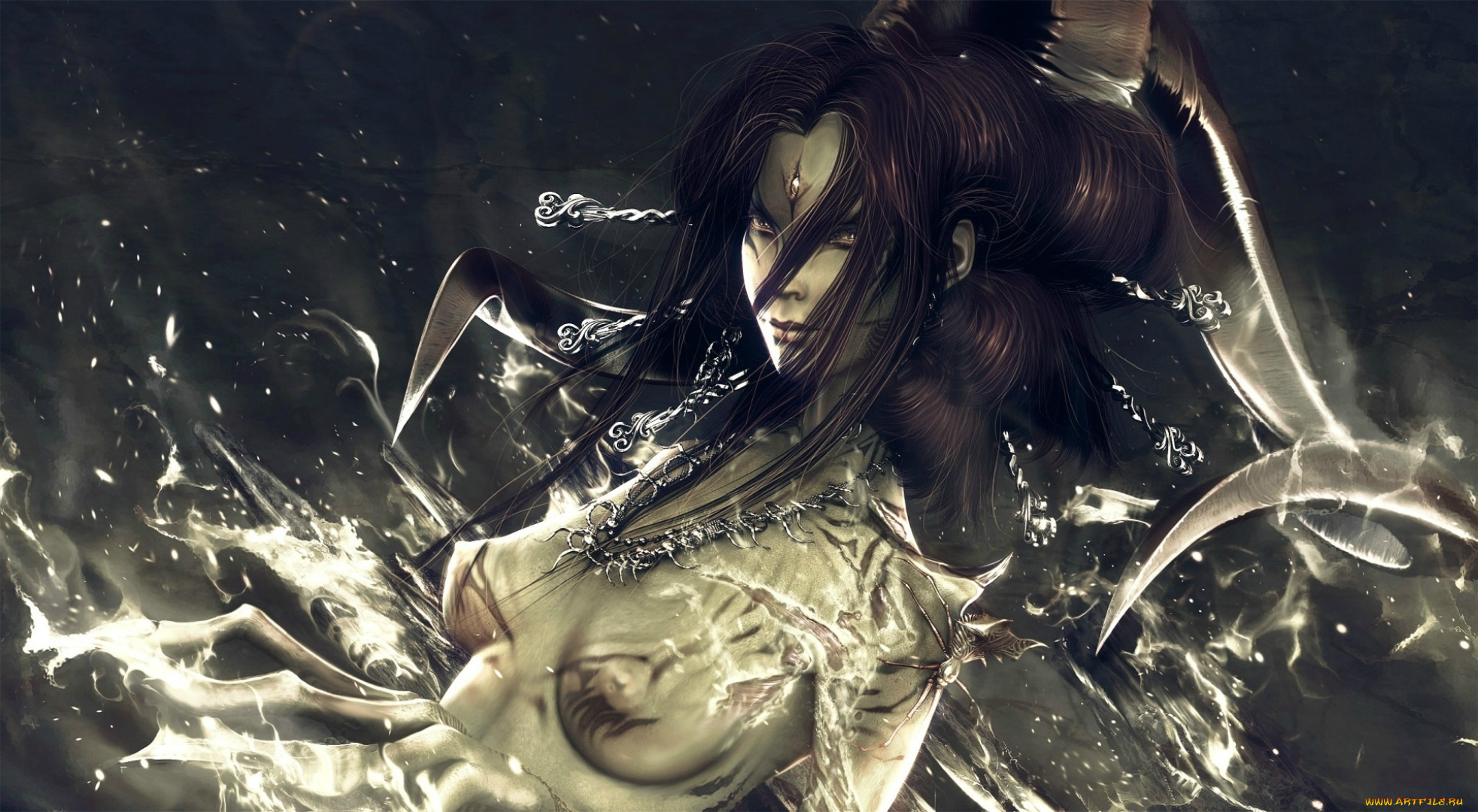 фэнтези, демоны, ожерелье, глаз, третий, рога, демон