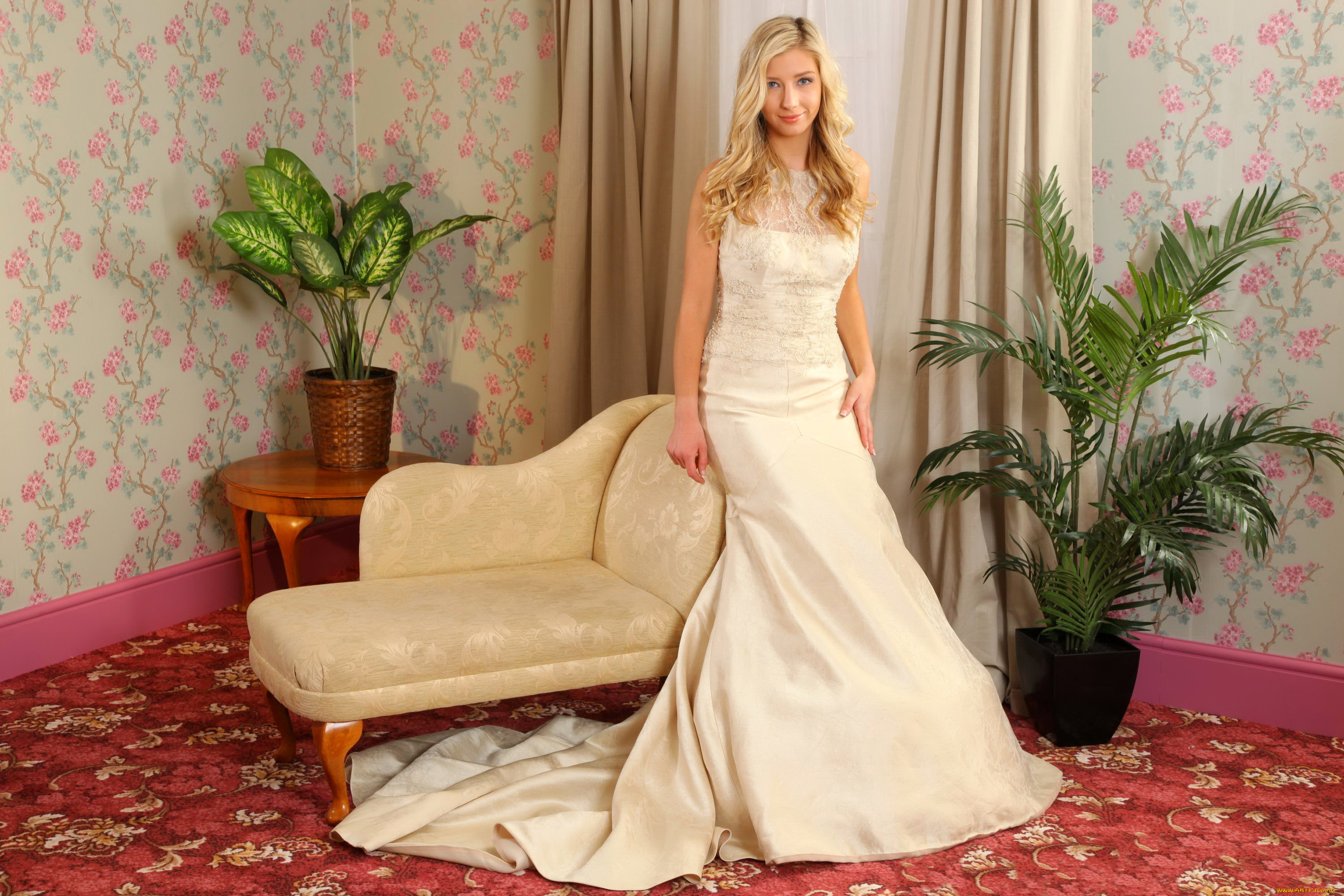 девушки, sophie, barrett, sophie, barrett, b, кресло, блондинка, платье