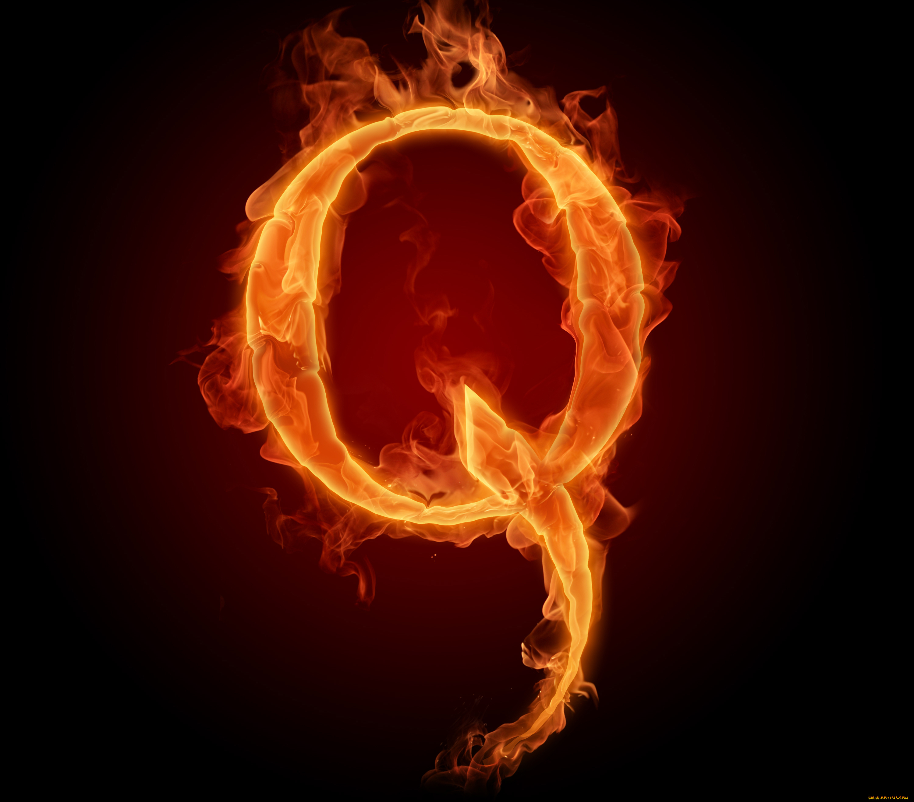 3д, графика, другое, , other, буква, литера, огонь, пламя, q