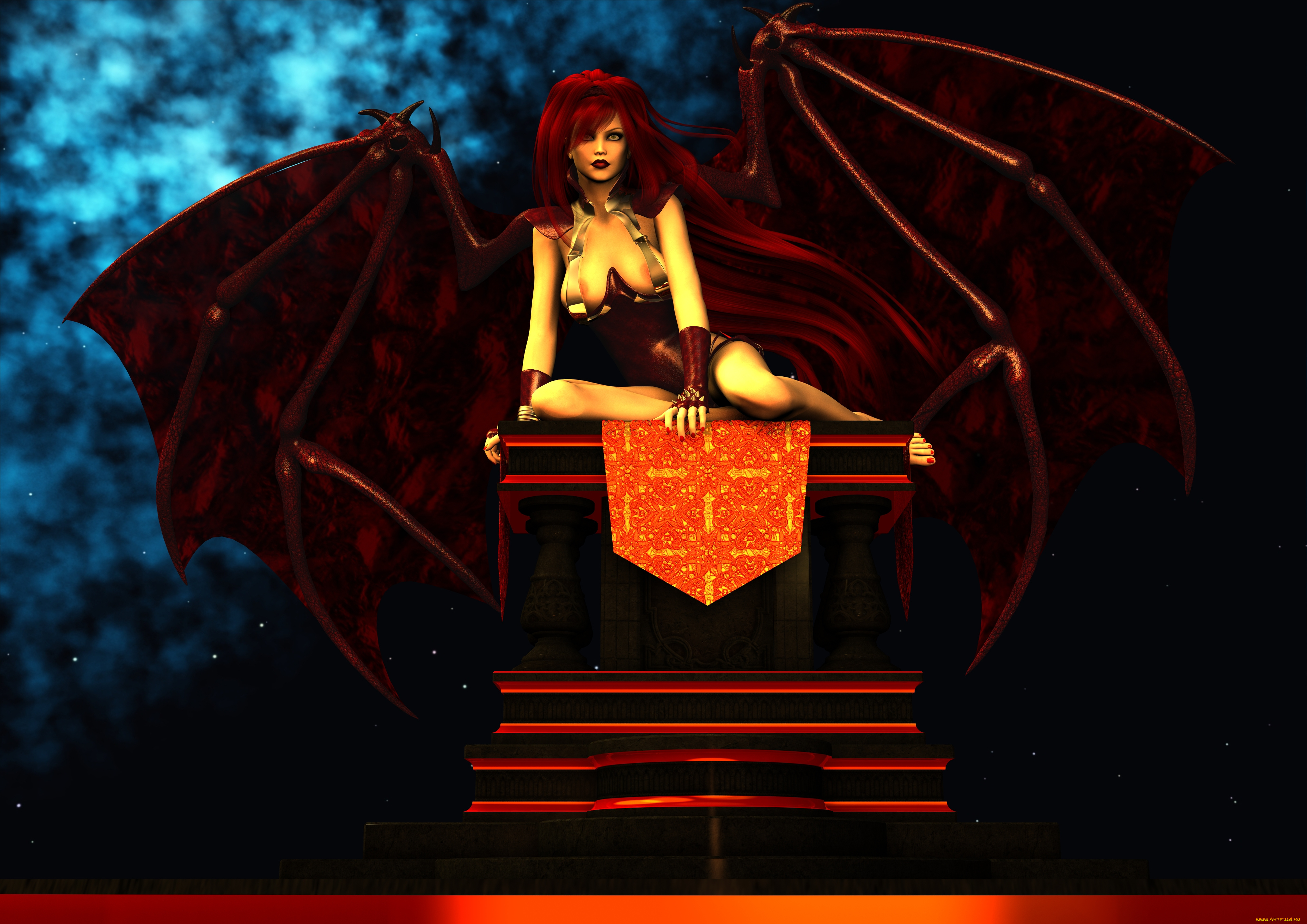 3д, графика, существа, , creatures, взгляд, демон, крылья